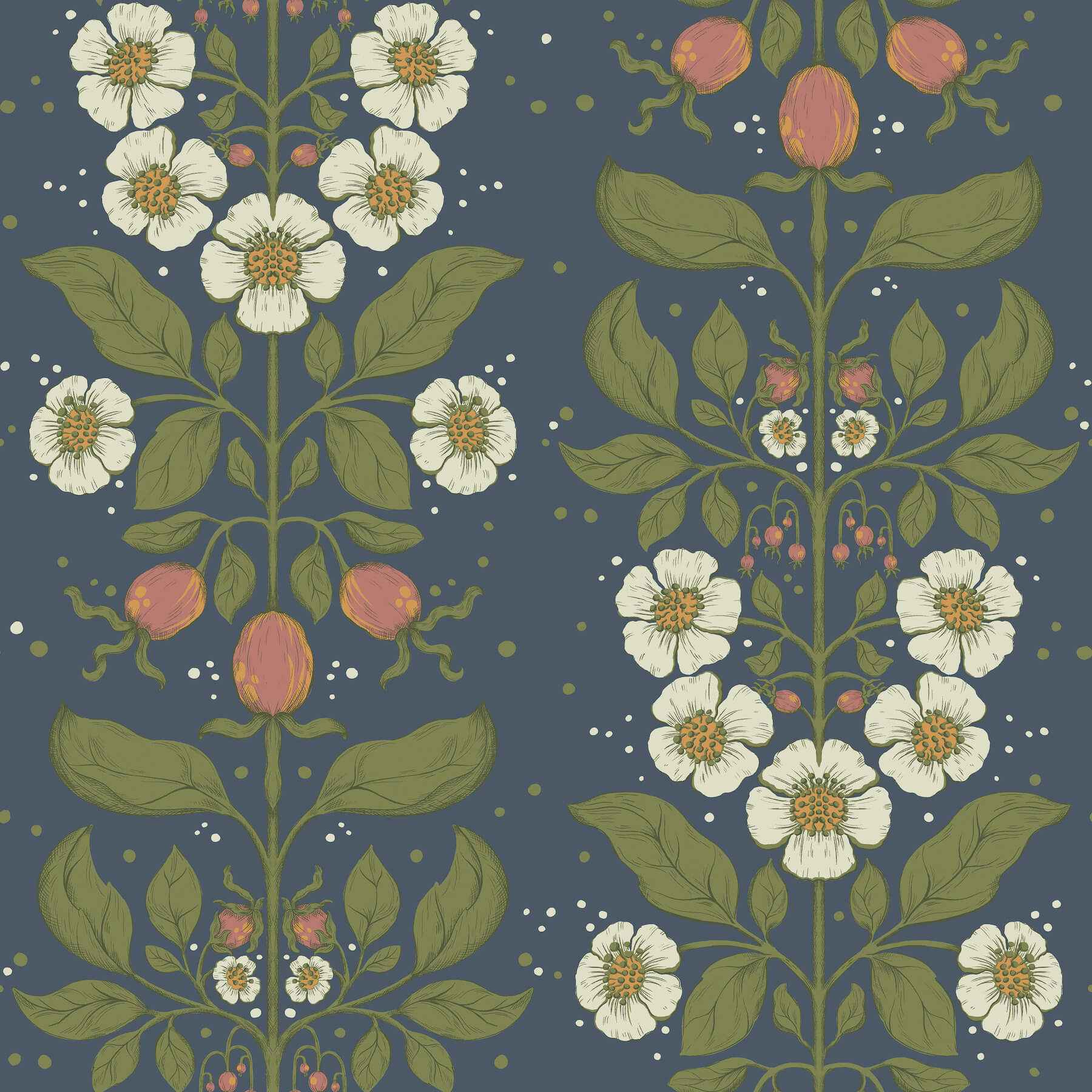 Rosa Navy Floral Columns Wallpaper - York Wallcoverings - 4201-48013 - York Wallcoverings Wallpaper