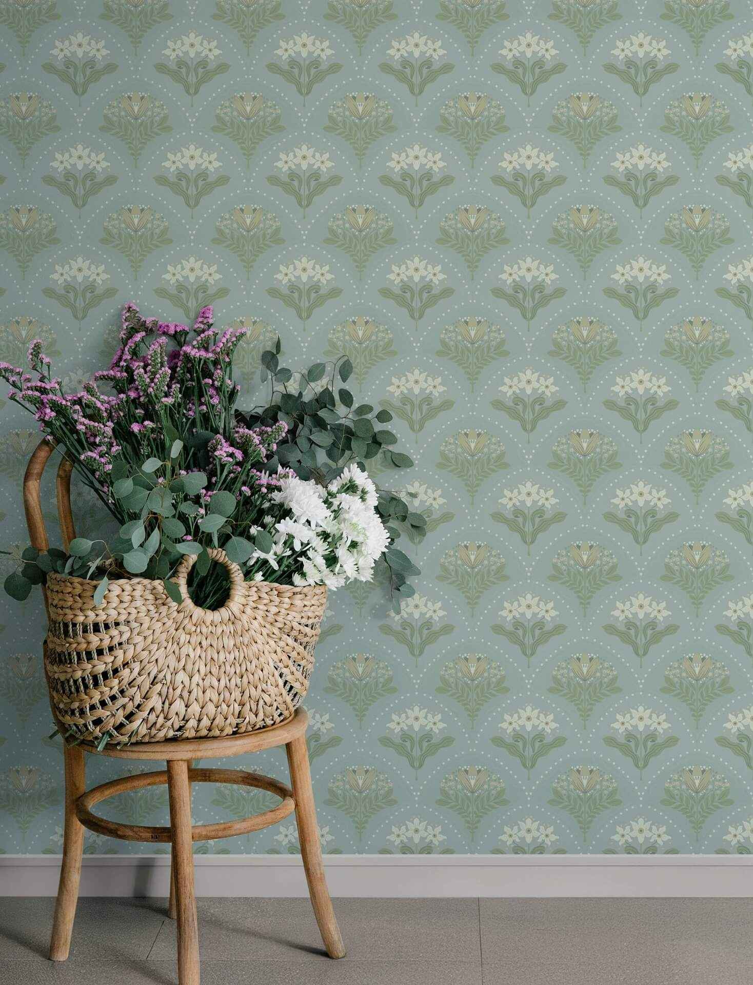 Maj Sky Blue Floral Damask Wallpaper - York Wallcoverings - 4201-48016 - York Wallcoverings Wallpaper