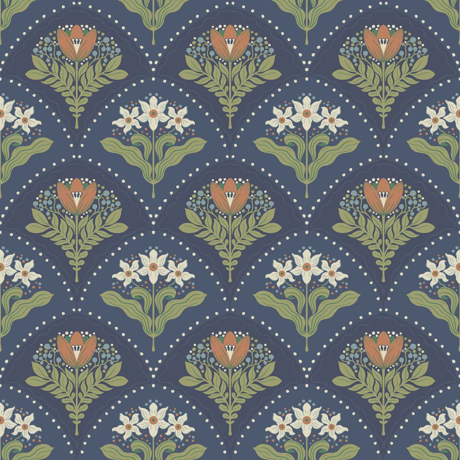 Maj Navy Floral Damask Wallpaper - York Wallcoverings - 4201-48018
