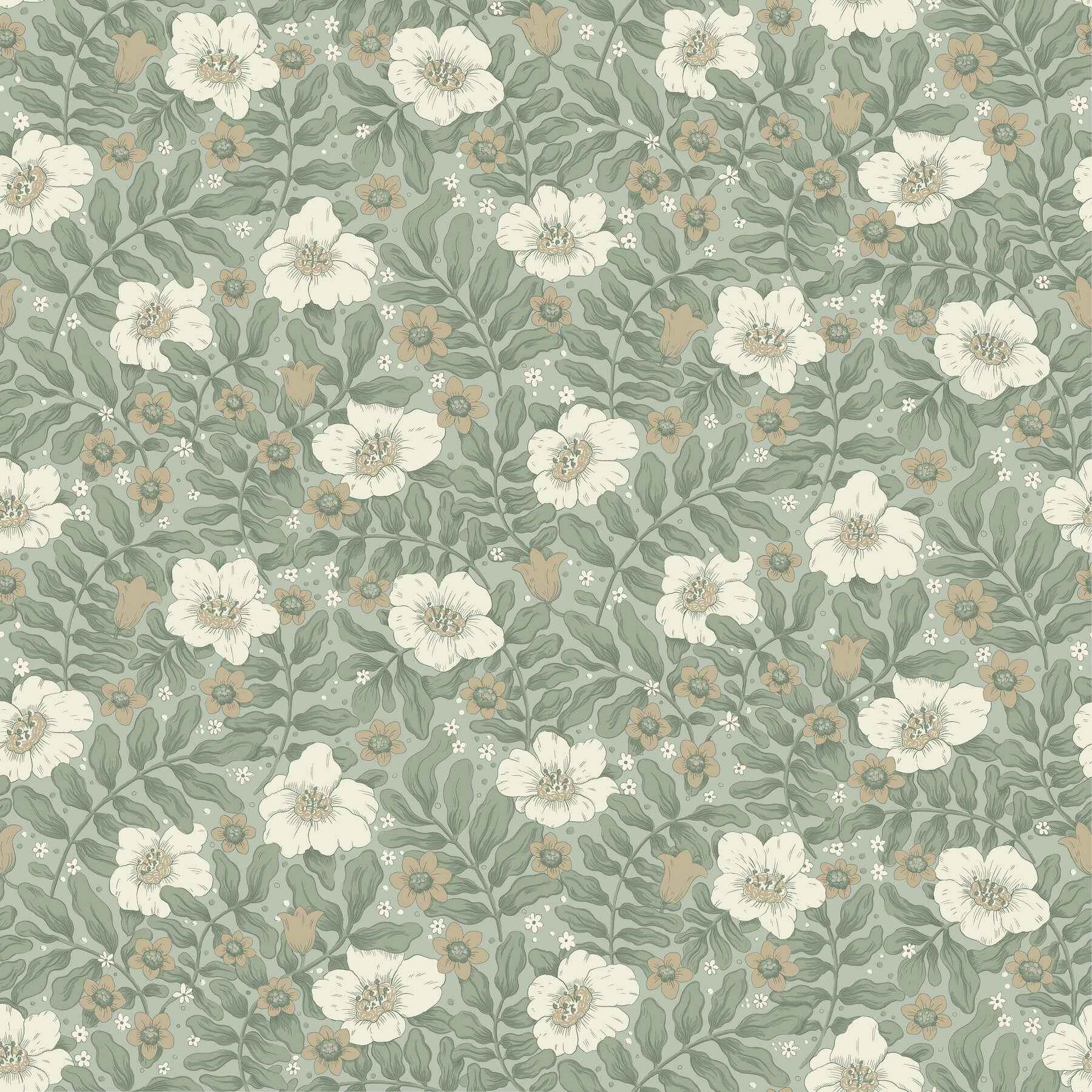 Maggan Sea Green Floral Trail Wallpaper - York Wallcoverings - 4201-48020 - York Wallcoverings Wallpaper