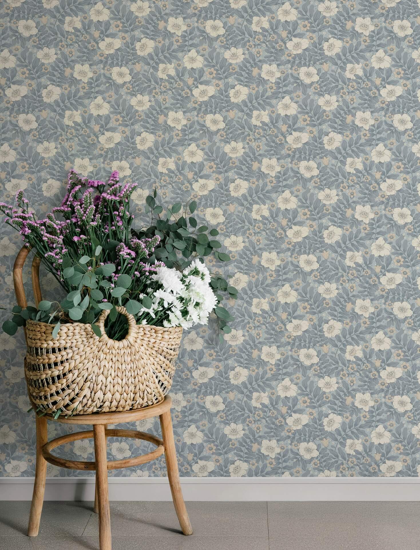maggan-blue-floral-trail-wallpaper-york-wallcoverings-4201-48023 - York Wallcoverings Wallpaper