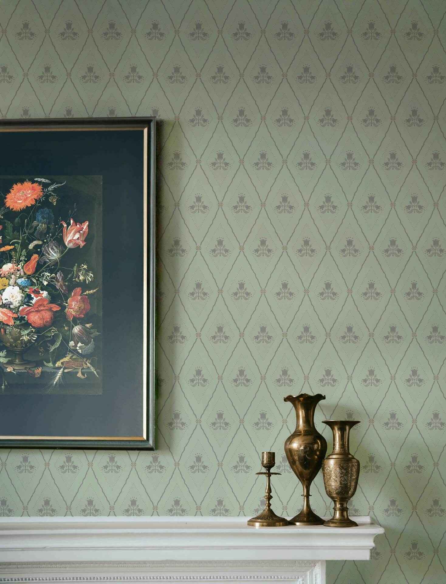 Alma Mint Diamond Floral Wallpaper - York Wallcoverings - 4201-48031 - York Wallcoverings Wallpaper