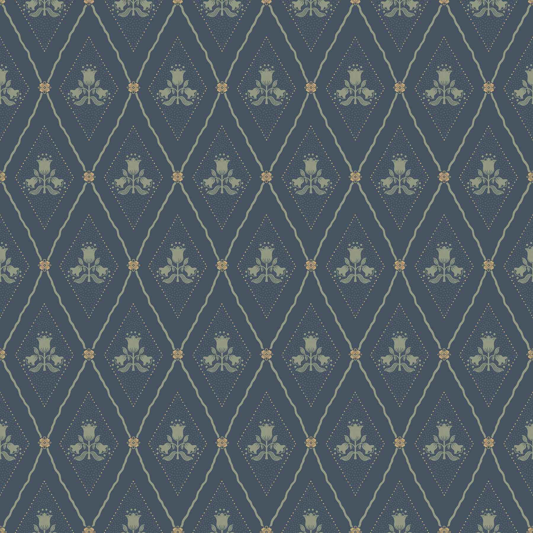 Alma Navy Diamond Floral Wallpaper - York Wallcoverings - 4201-48033 - York Wallcoverings Wallpaper