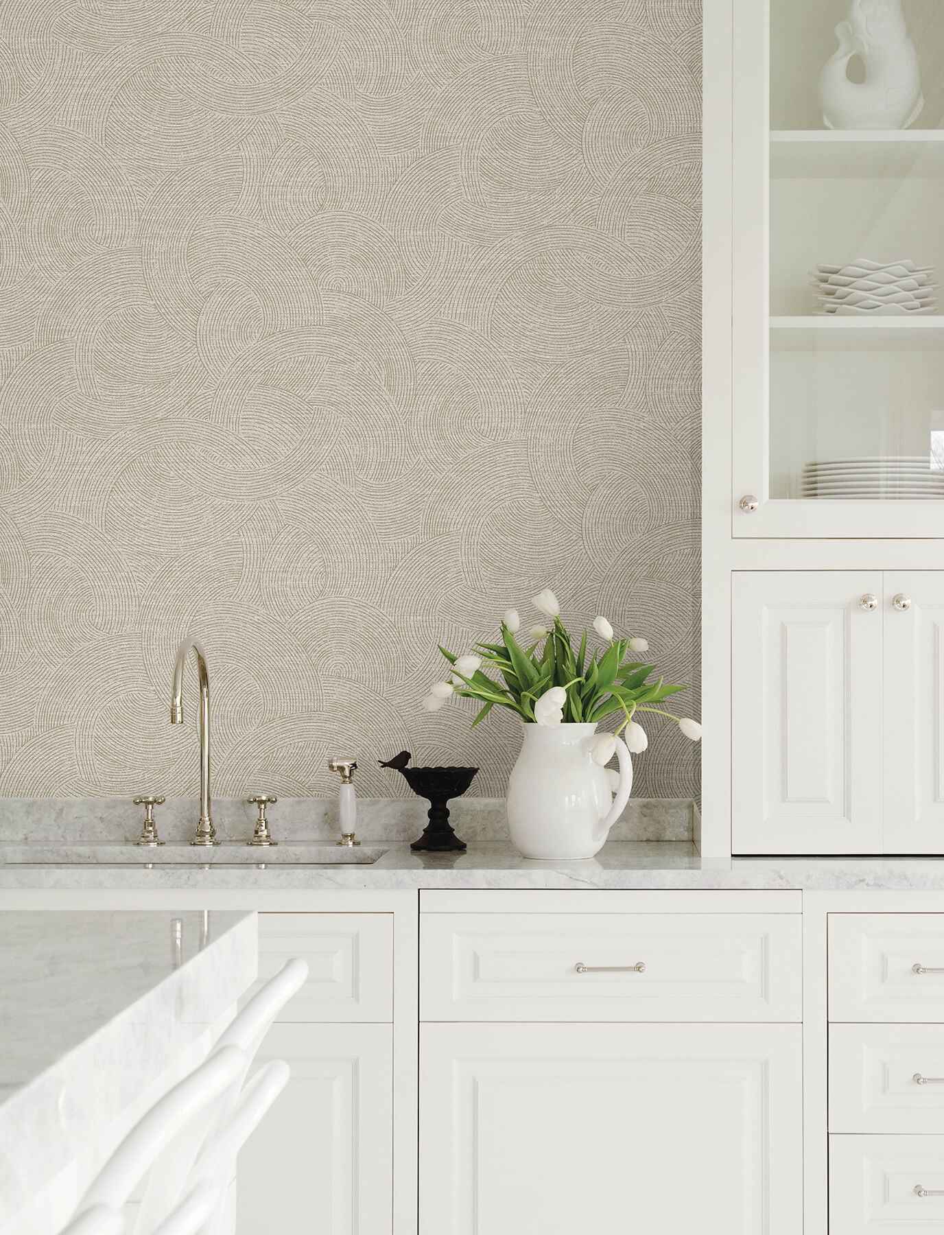 Harrison Pewter Swirling Geometric Wallpaper - York Wallcoverings - 4191-83022 - York Wallcoverings Wallpaper