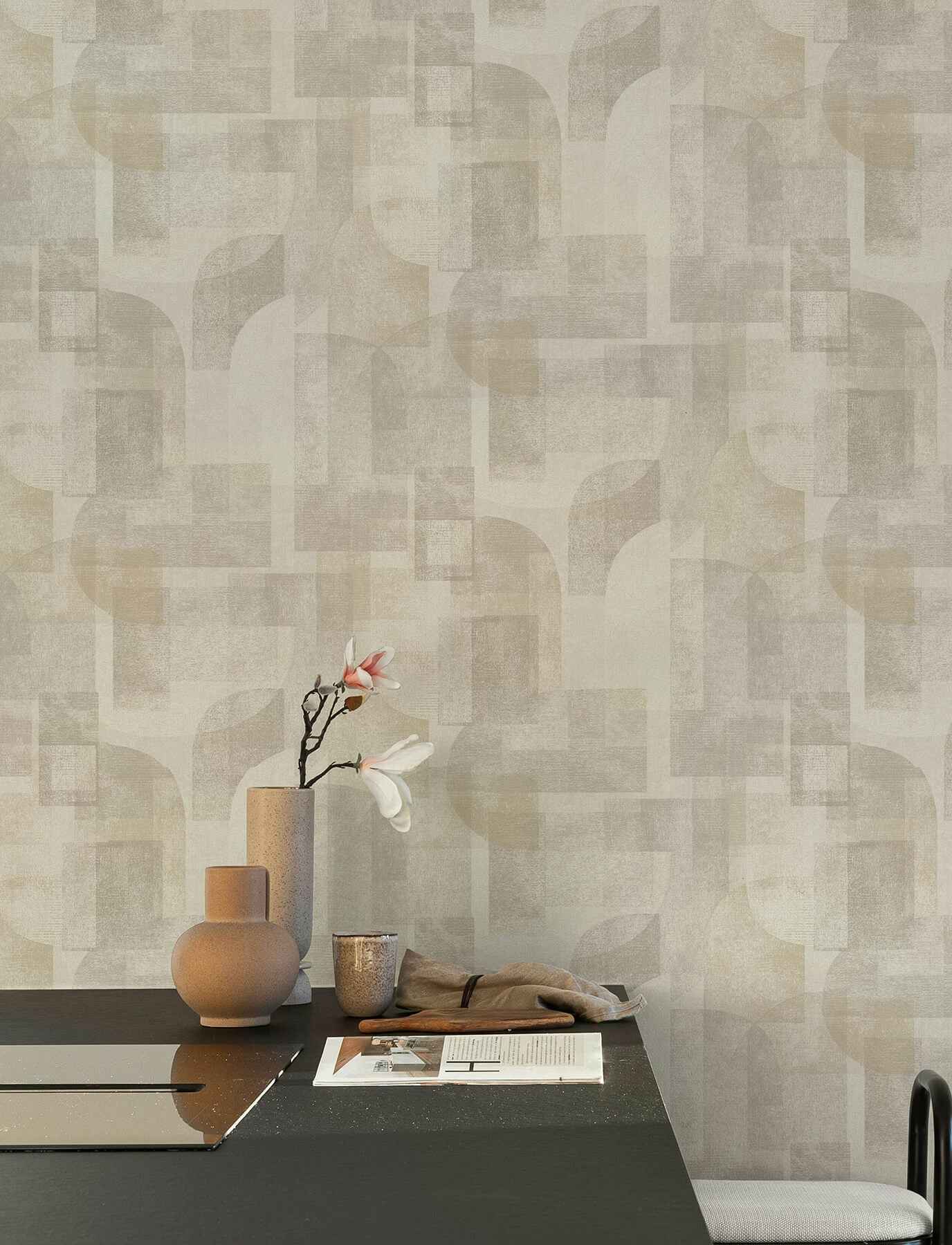 Cassandra Taupe Block Geometric Wallpaper - York Wallcoverings - 4191-83030 - York Wallcoverings Wallpaper