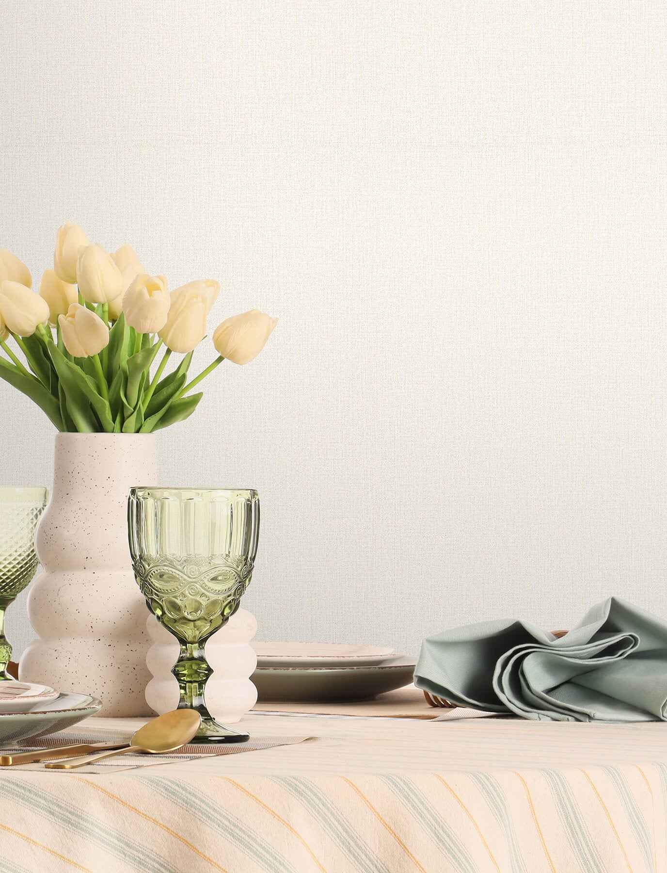 Sonia Bone Faux Linen Wallpaper - York Wallcoverings - 4191-83034