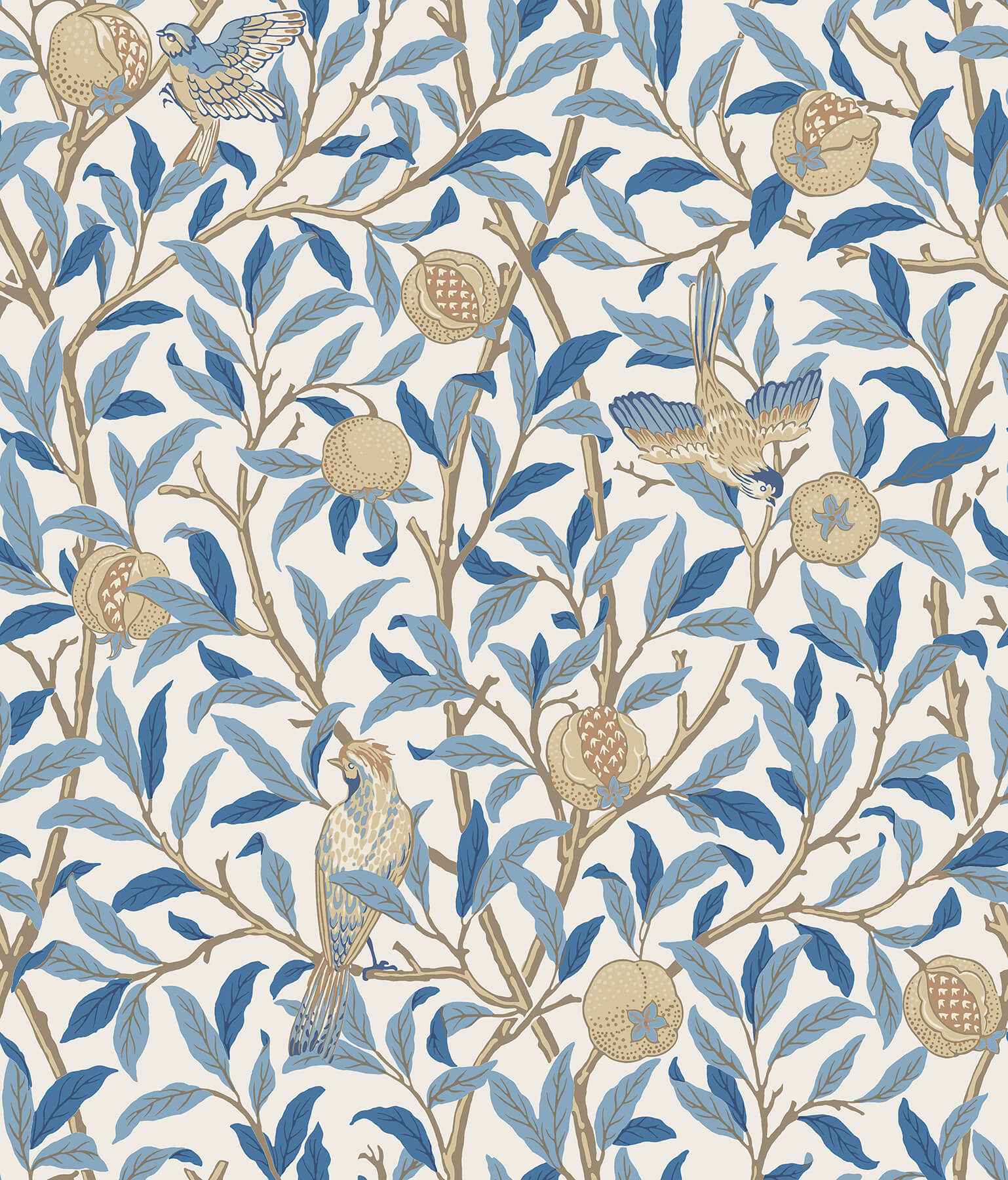 Bird and Pomegranate Woad Peel and Stick Wallpaper - York Wallcoverings - MCS6591 - York Wallcoverings Wallpaper