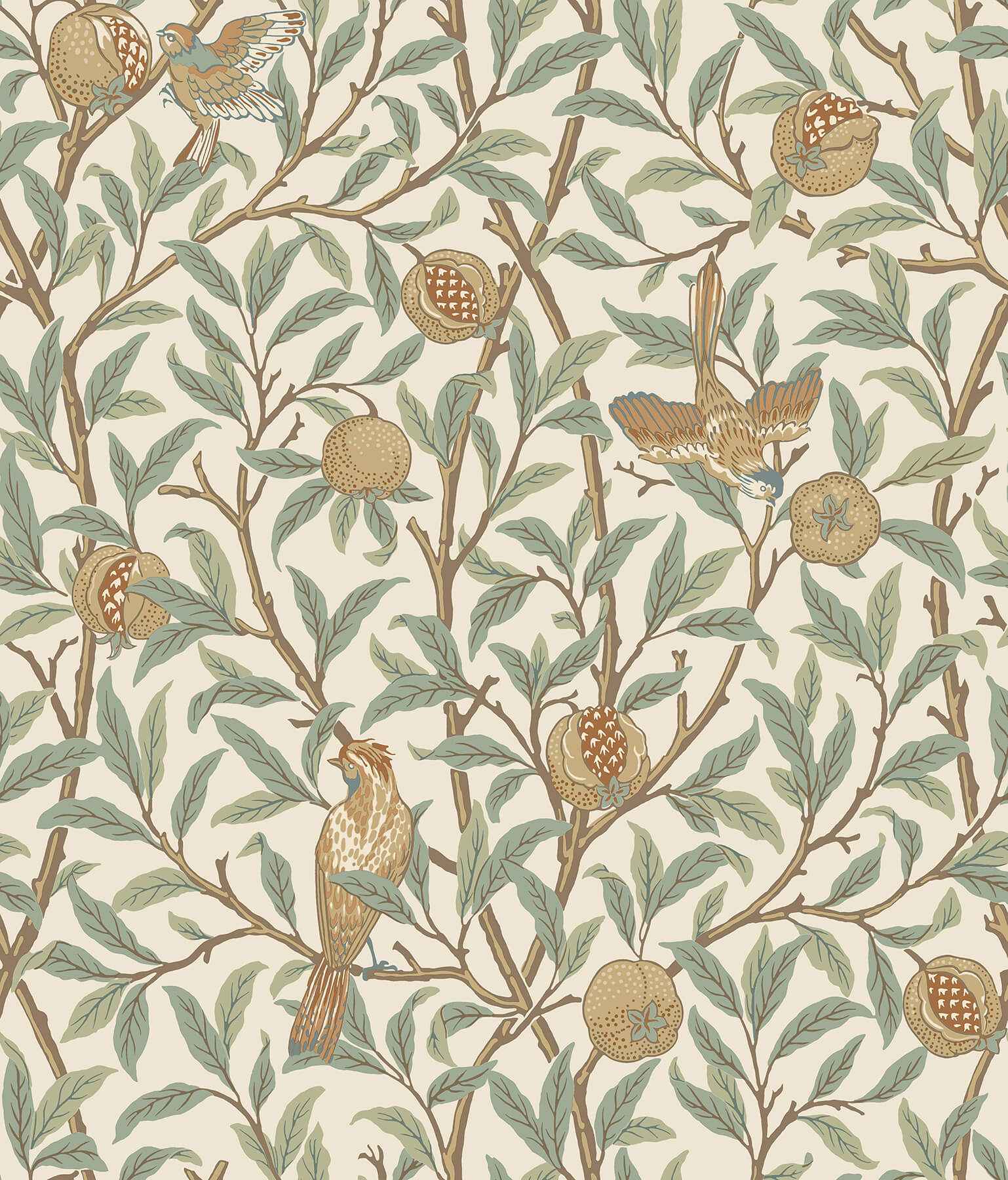 Bird and Pomegranate Linen and Sage Peel and Stick Wallpaper - York Wallcoverings - MCS6593 - York Wallcoverings Wallpaper