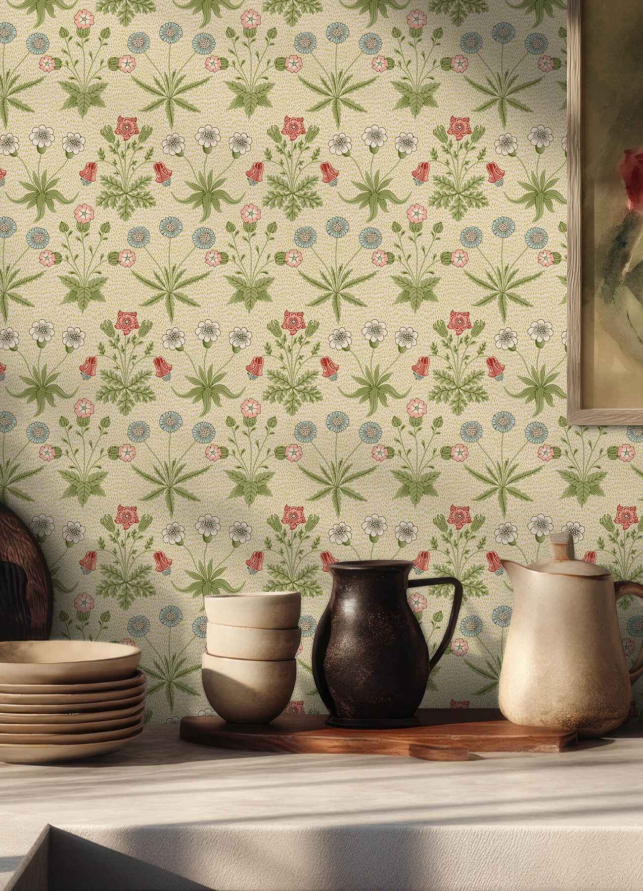 Daisy Fennel and Rose Peel and Stick Wallpaper - York Wallcoverings - MCS6594 - York Wallcoverings Wallpaper