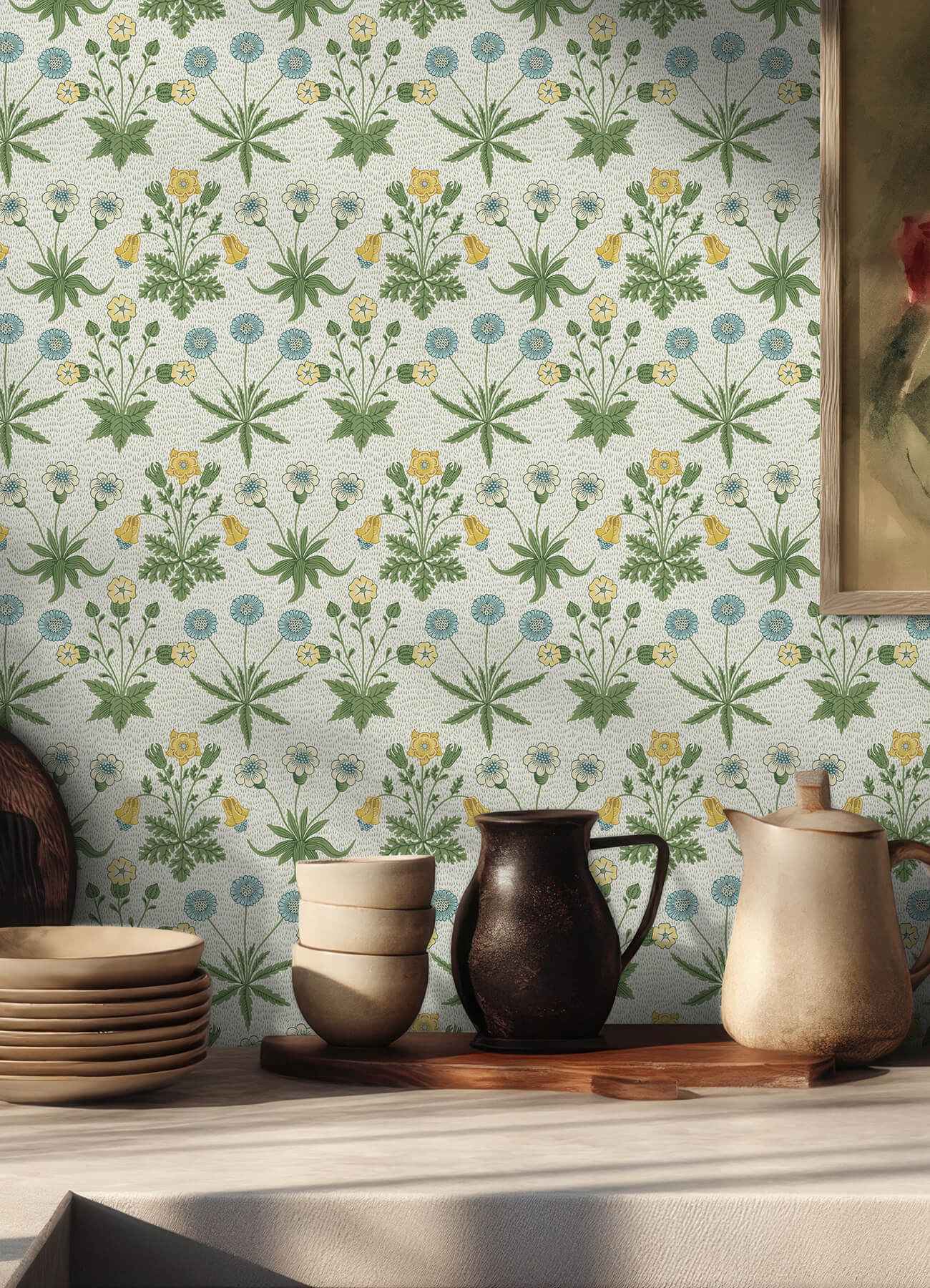 Daisy Saffron and Thyme Peel and Stick Wallpaper - York Wallcoverings - MCS6595 - York Wallcoverings Wallpaper