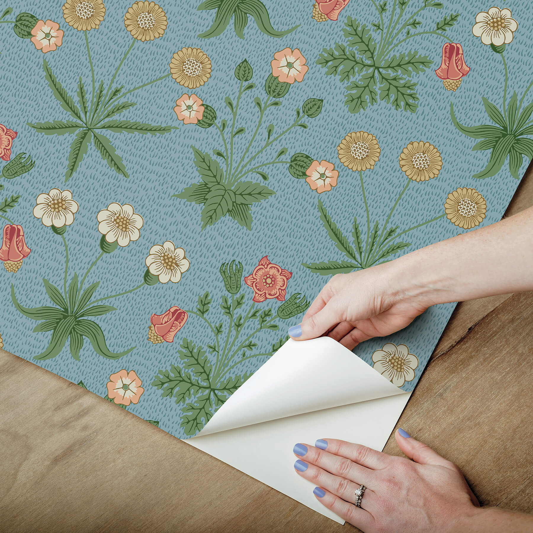 daisy-wedgwood-and-coral-peel-and-stick-wallpaper-york-wallcoverings-mcs6596 - York Wallcoverings Wallpaper