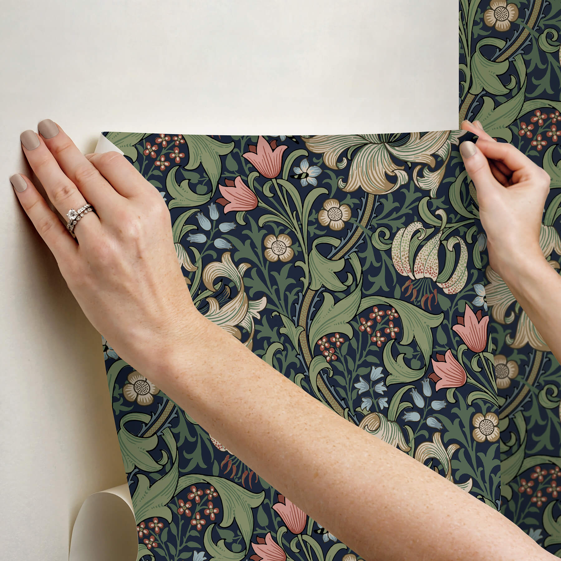 golden-lily-indigo-and-rose-peel-and-stick-wallpaper-york-wallcoverings-mcs6602 - York Wallcoverings Wallpaper