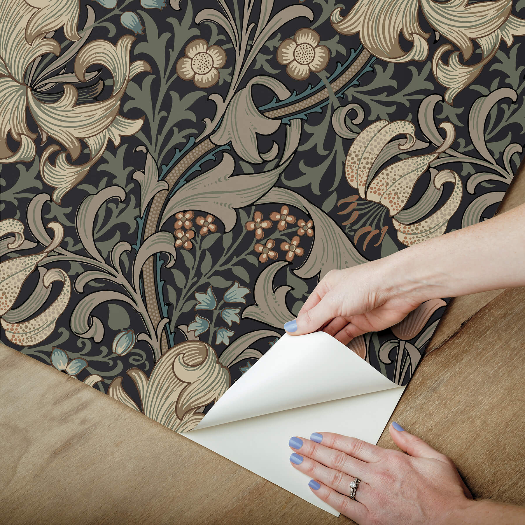 golden-lily-charcoal-and-coral-peel-and-stick-wallpaper-york-wallcoverings-mcs6603 - York Wallcoverings Wallpaper