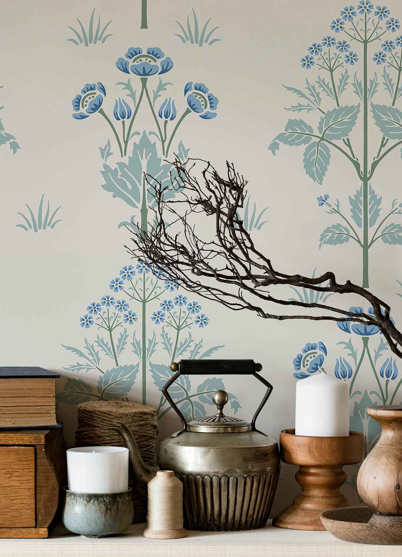 Meadow Sweet Chalk and Wedgwood Peel and Stick Wallpaper - York Wallcoverings - MCS6605 - York Wallcoverings Wallpaper