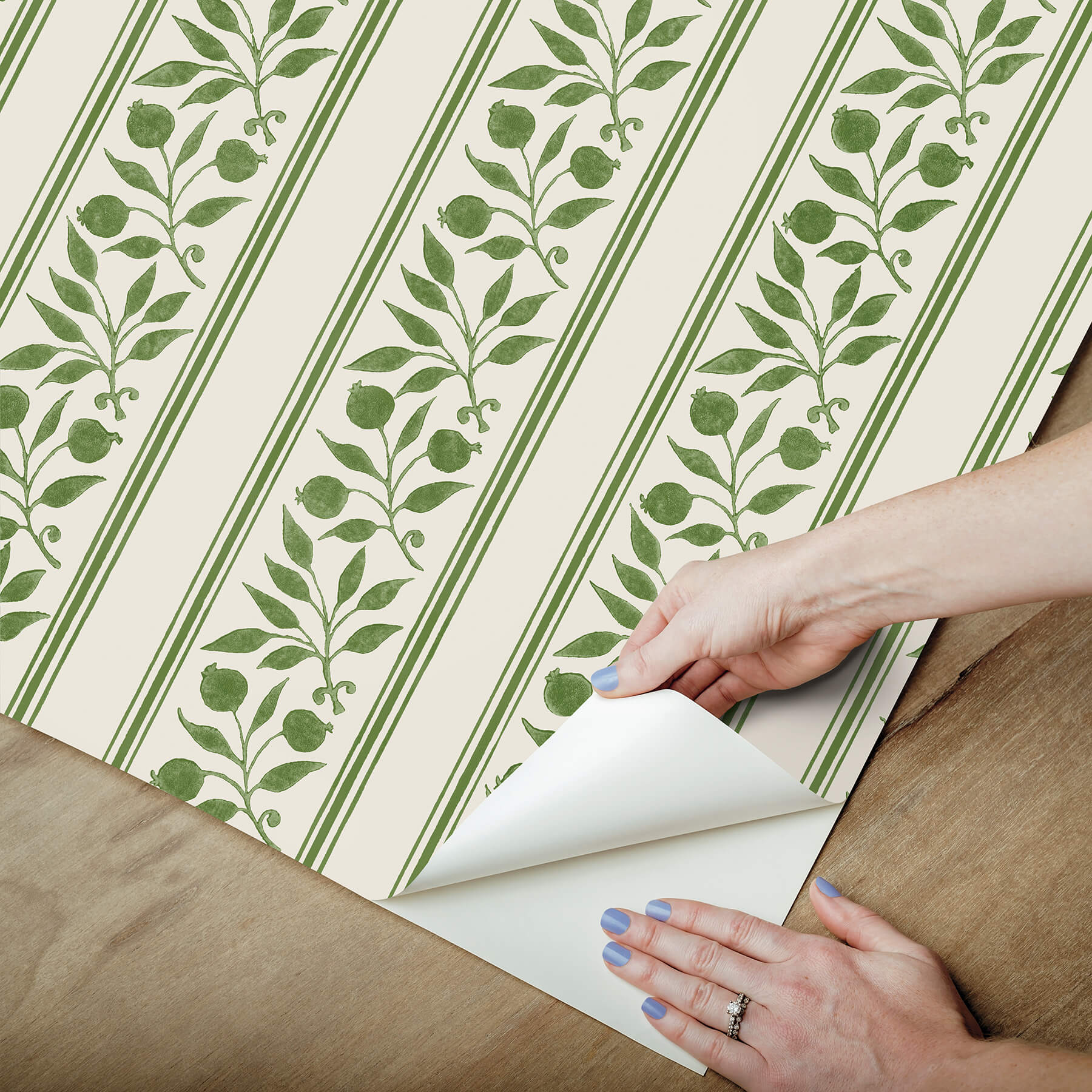 rosehip-stripe-boughs-green-peel-and-stick-wallpaper-york-wallcoverings-mcs6610 - York Wallcoverings Wallpaper