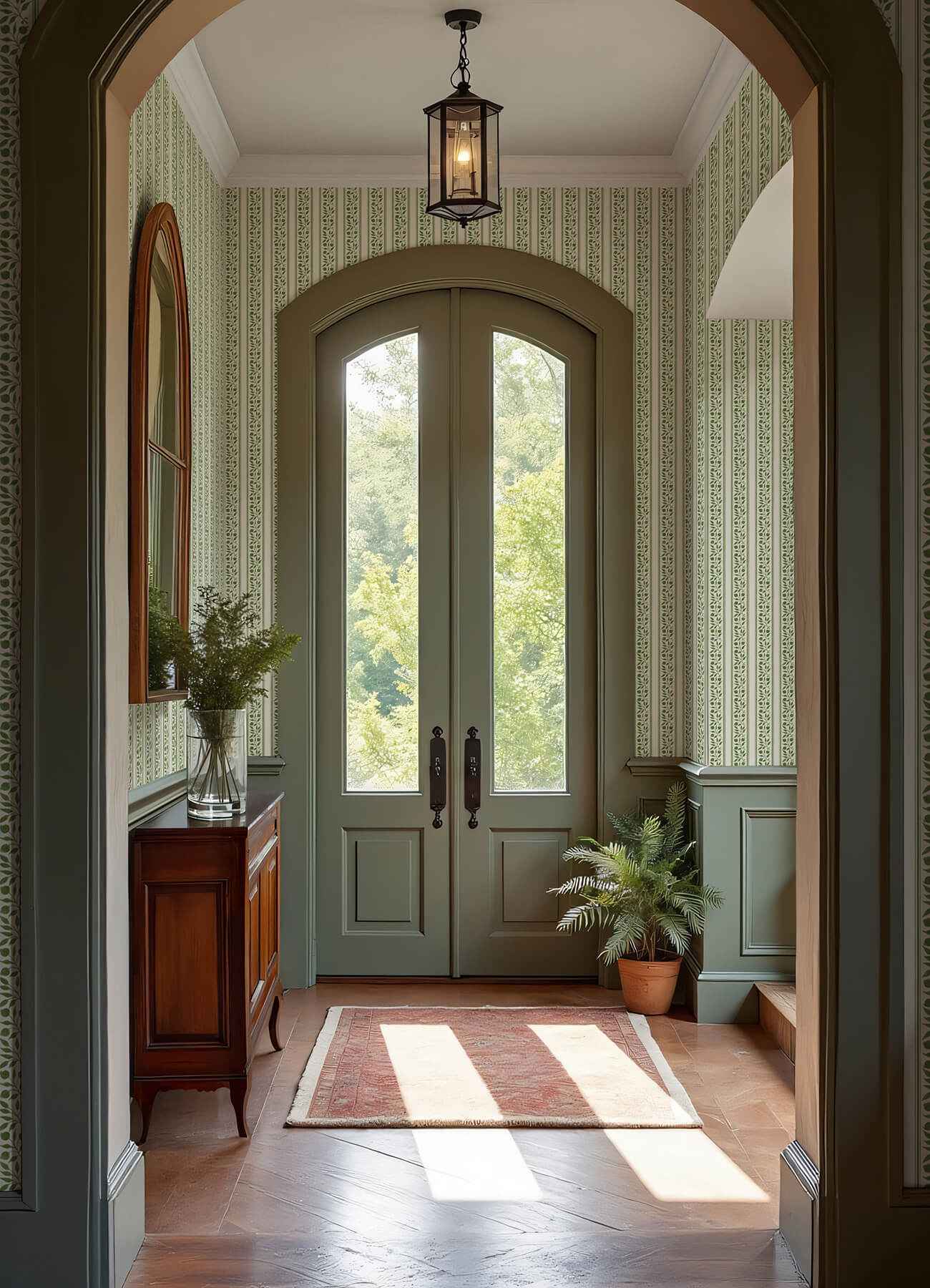 Rosehip Stripe Boughs Green Peel and Stick Wallpaper - York Wallcoverings - MCS6610 - York Wallcoverings Wallpaper
