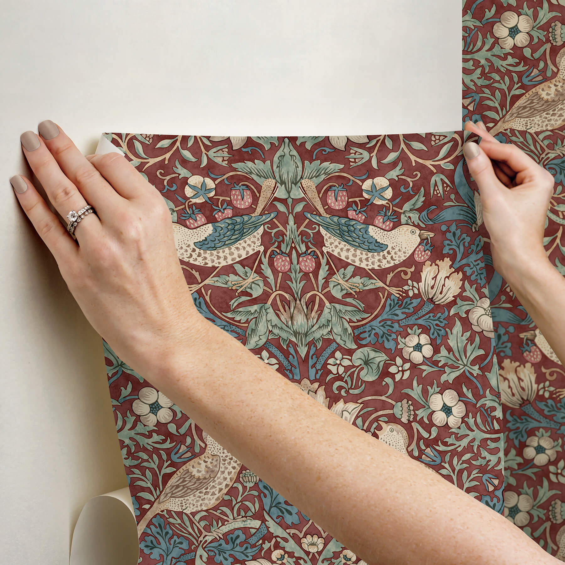 strawberry-thief-madder-peel-and-stick-wallpaper-york-wallcoverings-mcs6614 - York Wallcoverings Wallpaper