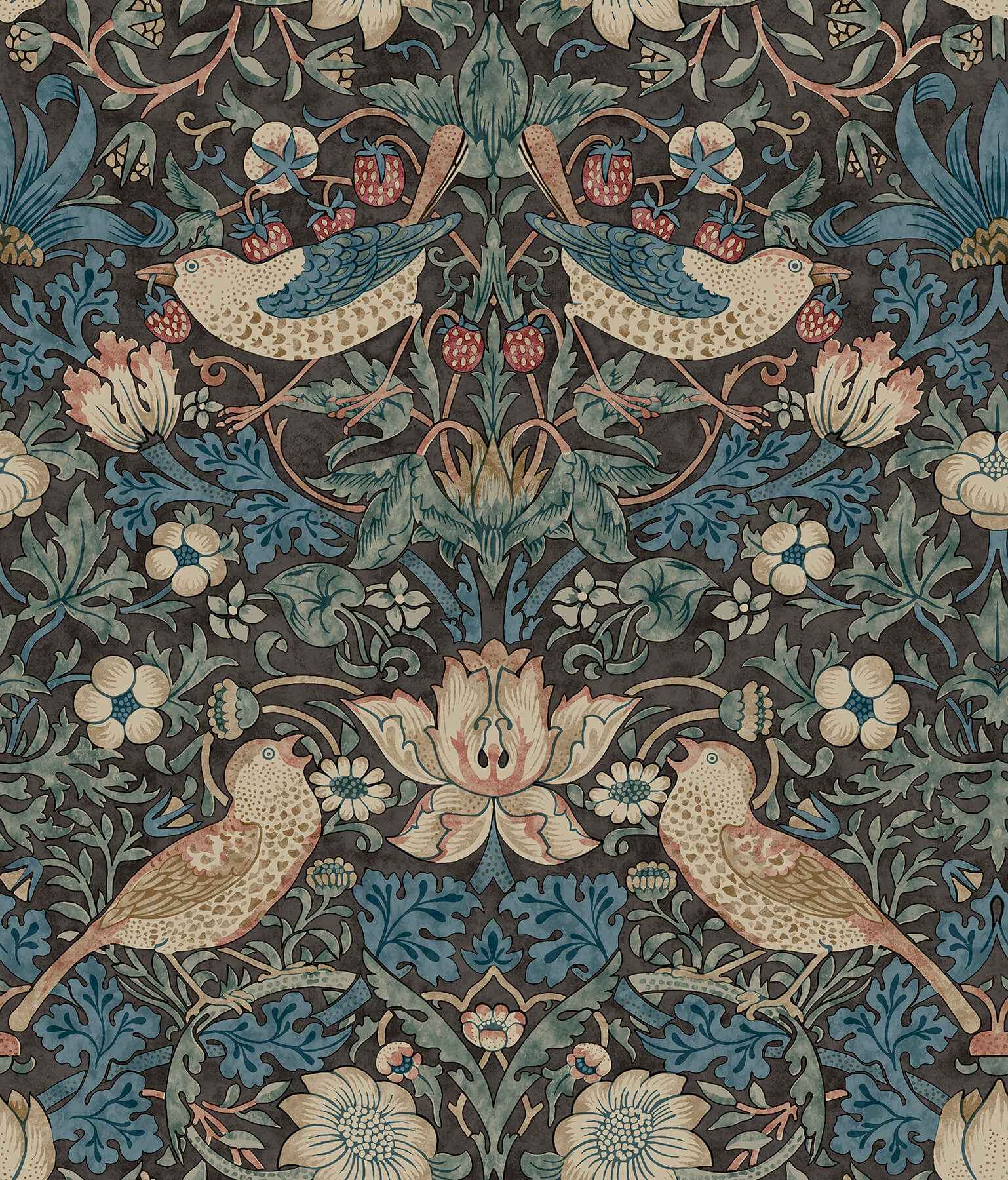 Strawberry Thief Charcoal Peel and Stick Wallpaper - York Wallcoverings - MCS6617 - York Wallcoverings Wallpaper