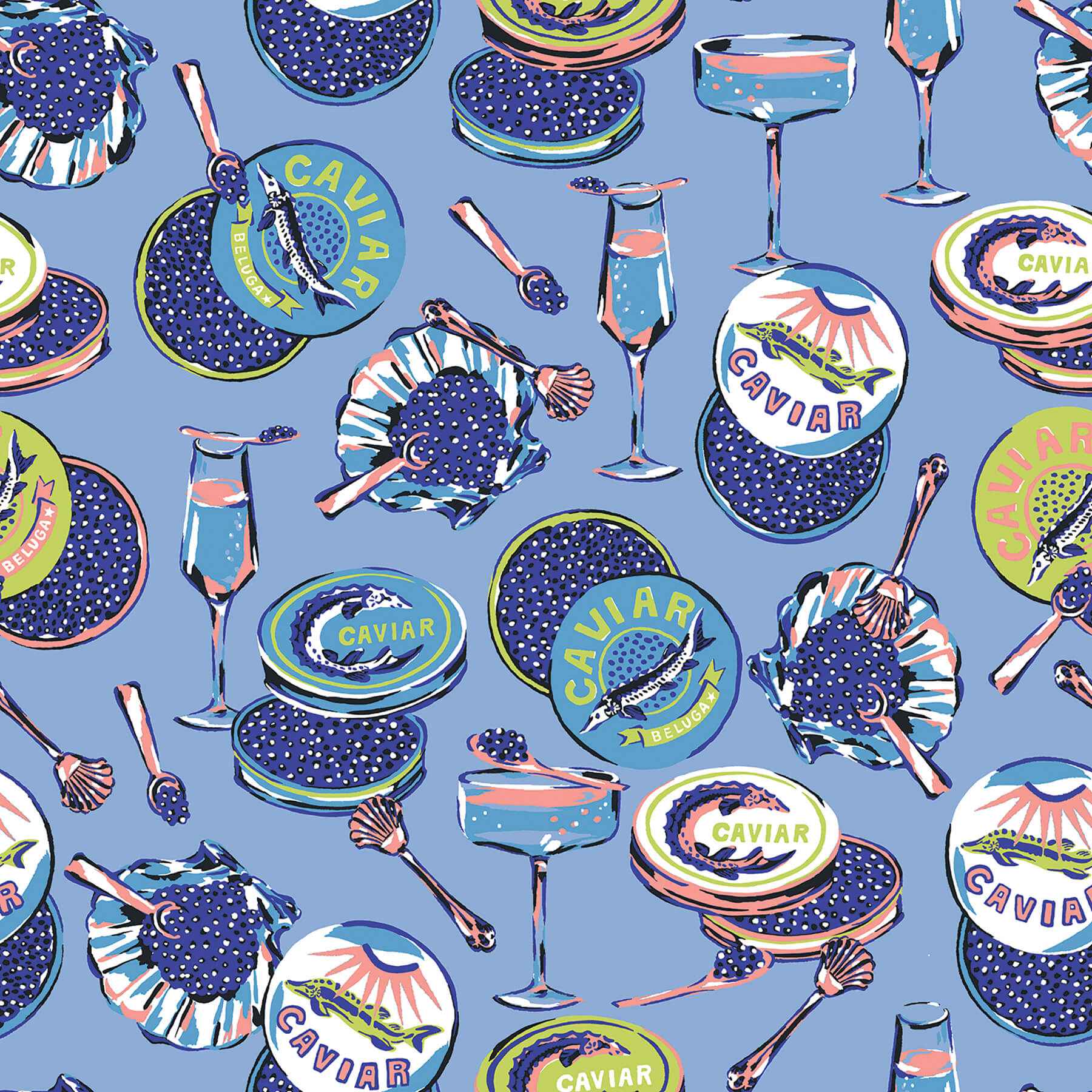 Champagne and Caviar Blue Peel and Stick Wallpaper - York Wallcoverings - PFS6557 - York Wallcoverings Wallpaper