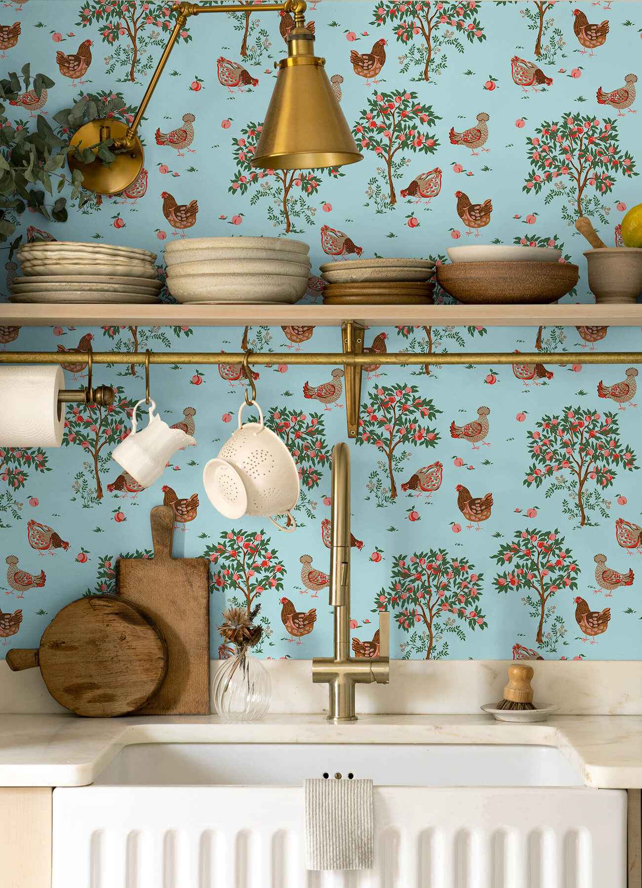 Hen House Aqua Peel and Stick Wallpaper - York Wallcoverings - PFS6562 - York Wallcoverings Wallpaper