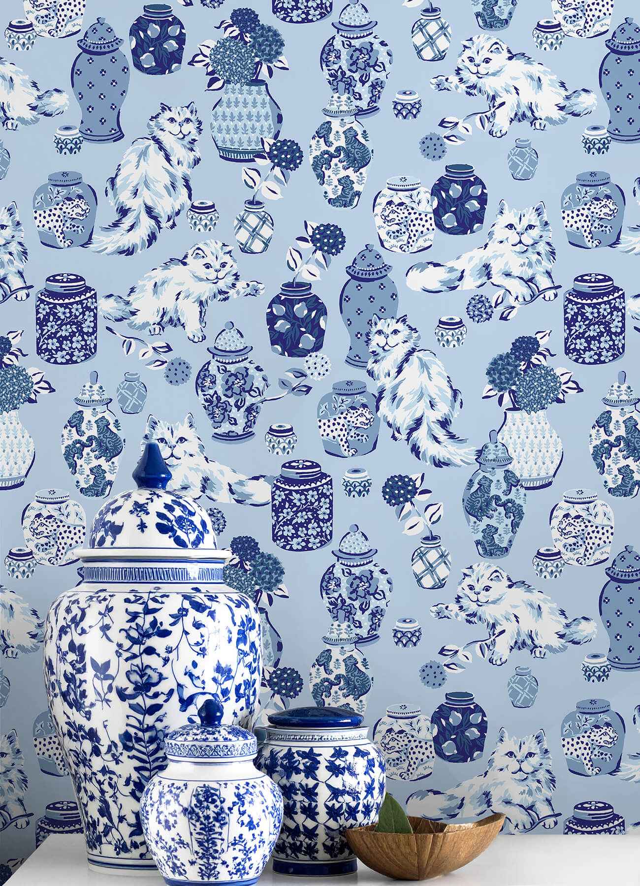 Fancy Cats Blue Peel and Stick Wallpaper - York Wallcoverings - PFS6565 - York Wallcoverings Wallpaper