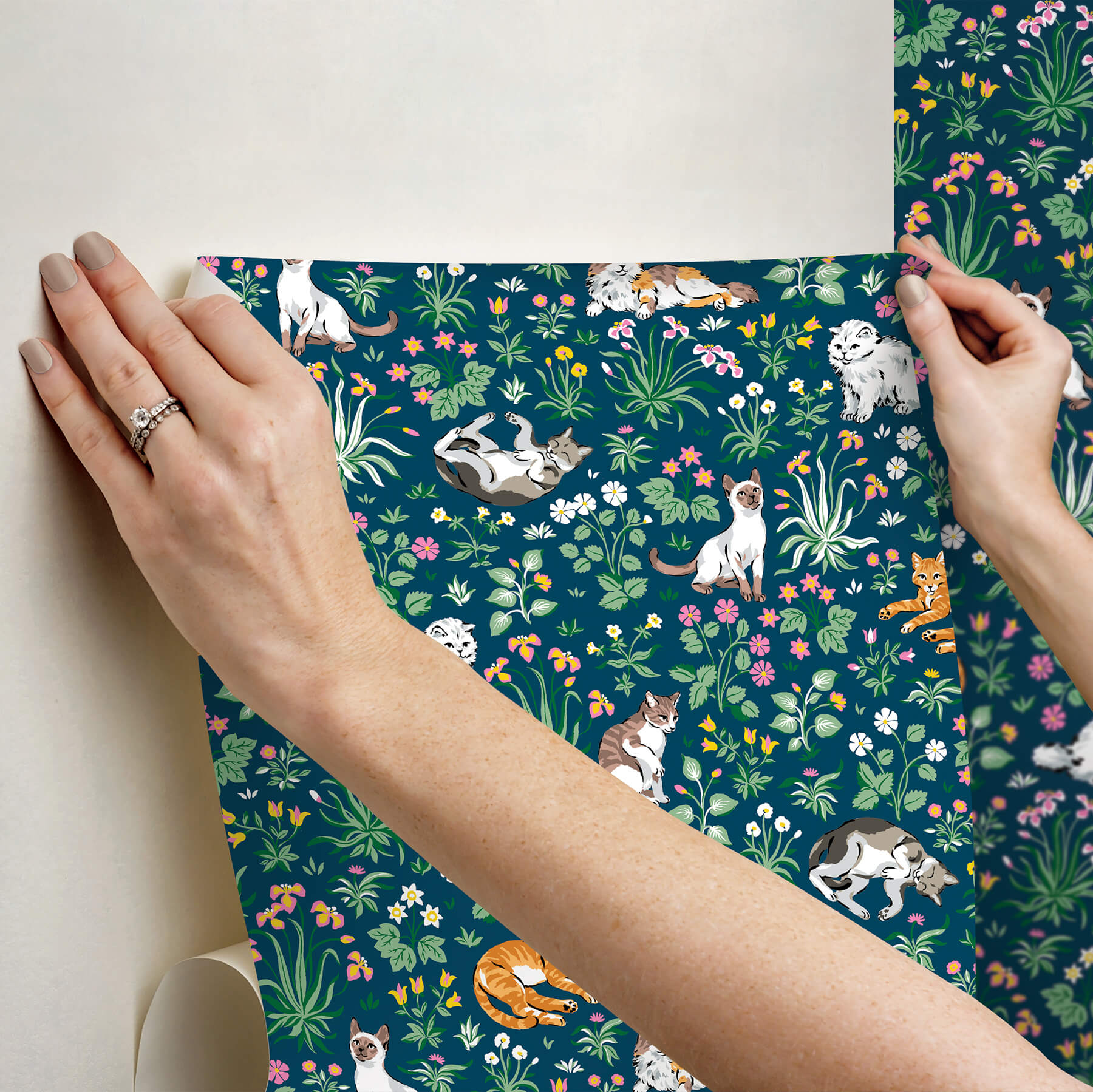 must-love-cats-indigo-peel-and-stick-wallpaper-york-wallcoverings-pfs6566 - York Wallcoverings Wallpaper