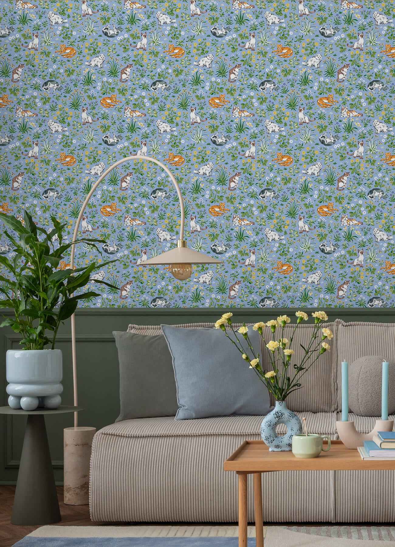 Must Love Cats Blue Peel and Stick Wallpaper - York Wallcoverings - PFS6567 - York Wallcoverings Wallpaper