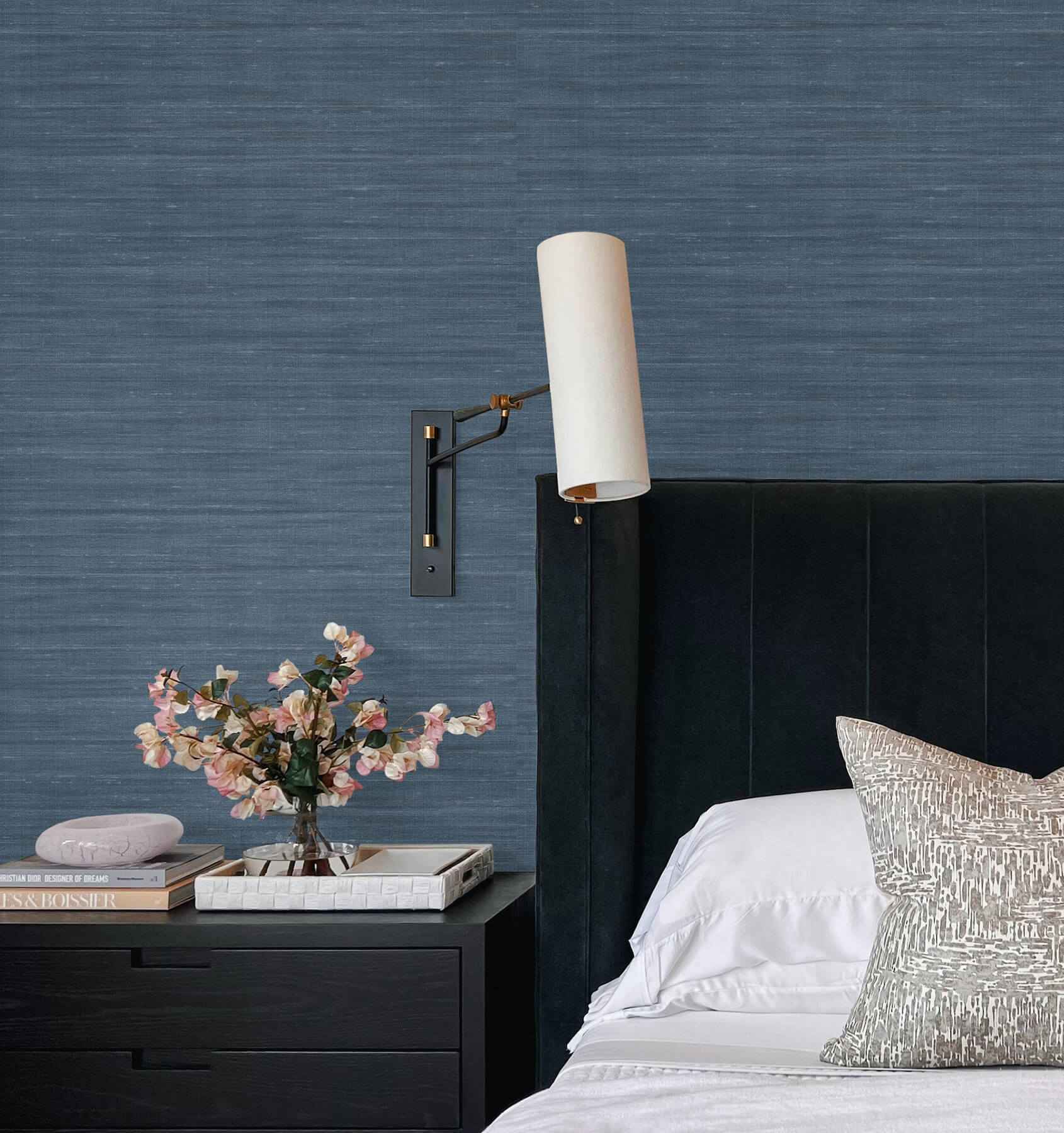 Sari Silk Denim Faux Fabric Wallpaper - York Wallcoverings - UW1003N - York Wallcoverings Wallpaper