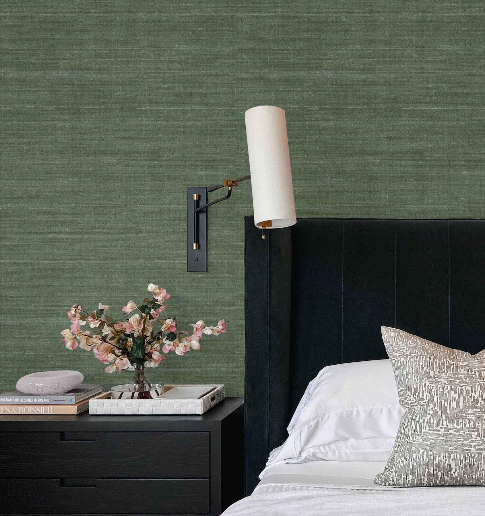 Sari Silk Green Faux Fabric Wallpaper - York Wallcoverings - UW1004N - York Wallcoverings Wallpaper