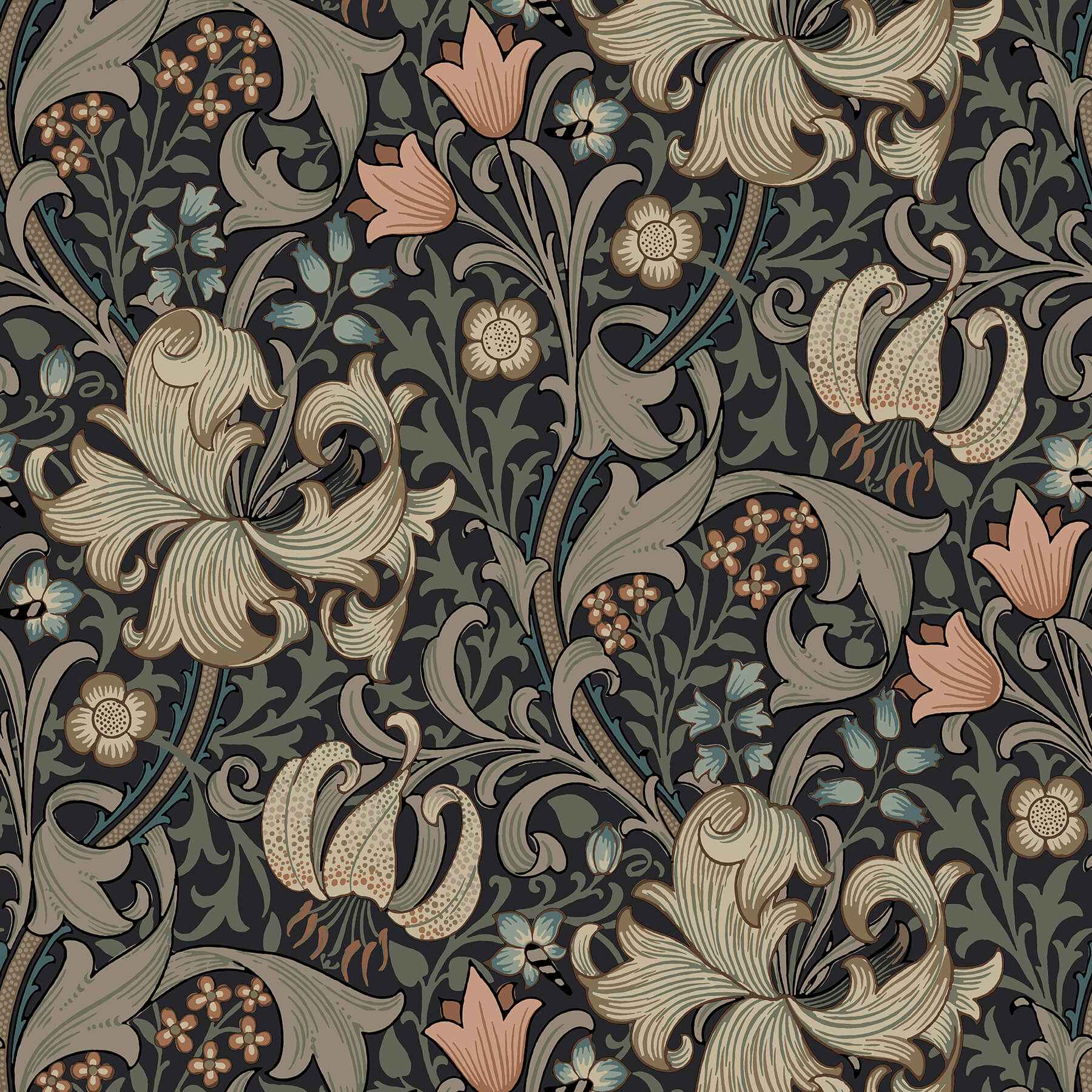 Golden Lily Charcoal and Coral Peel and - York Wallcoverings - MCS6603 - York Wallcoverings Wallpaper