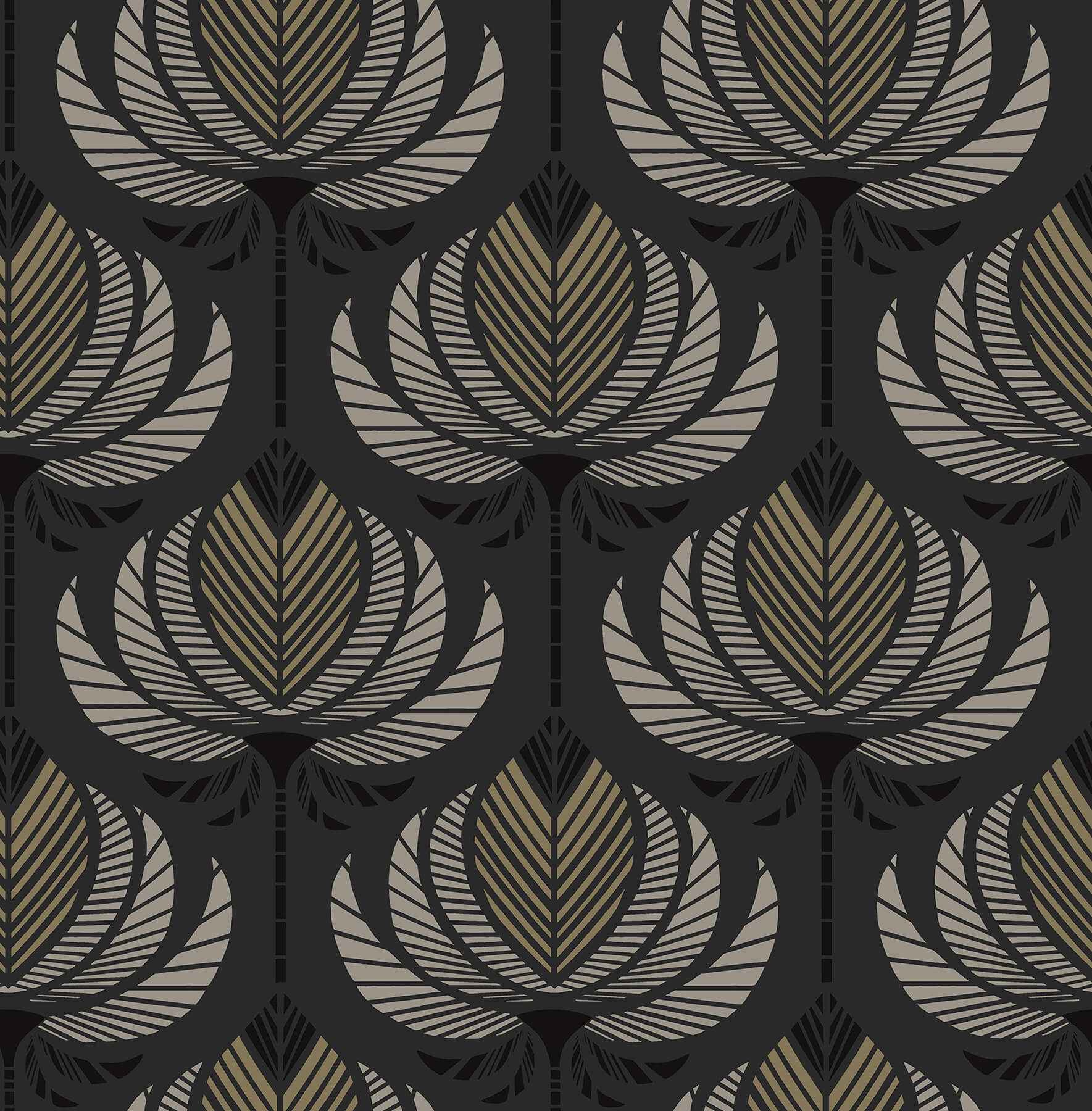 Ferrenby Black Floral Fan Wallpaper - York Wallcoverings - 4198-27833