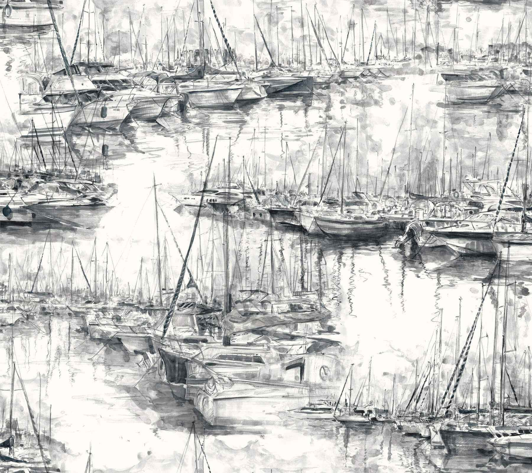 Yacht Club Charcoal Scenic Wallpaper - York Wallcoverings - 4211-83513 - York Wallcoverings Wallpaper