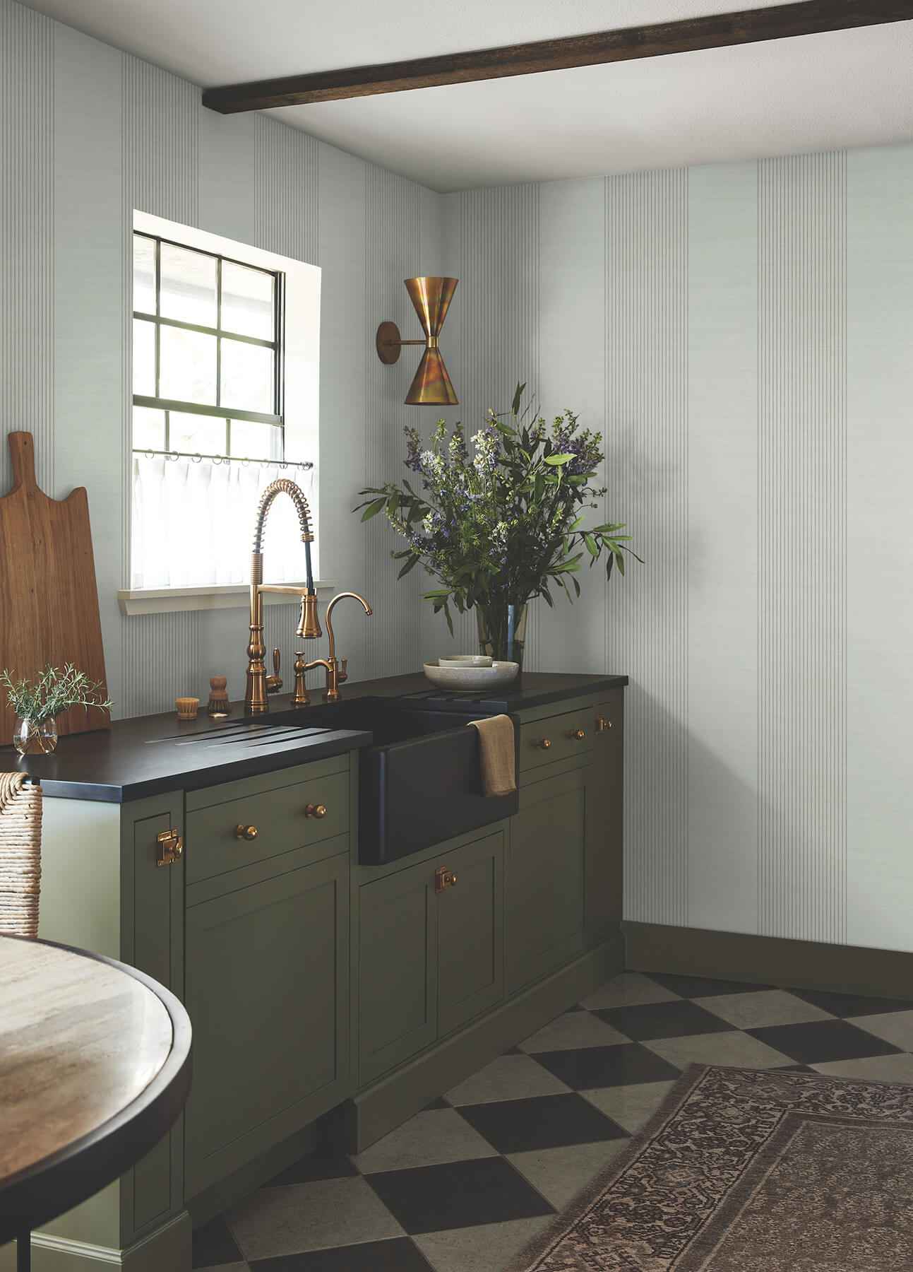 Archer Stripe Sage Faux Linen Wallpaper - York Wallcoverings - 4211-83530 - York Wallcoverings Wallpaper