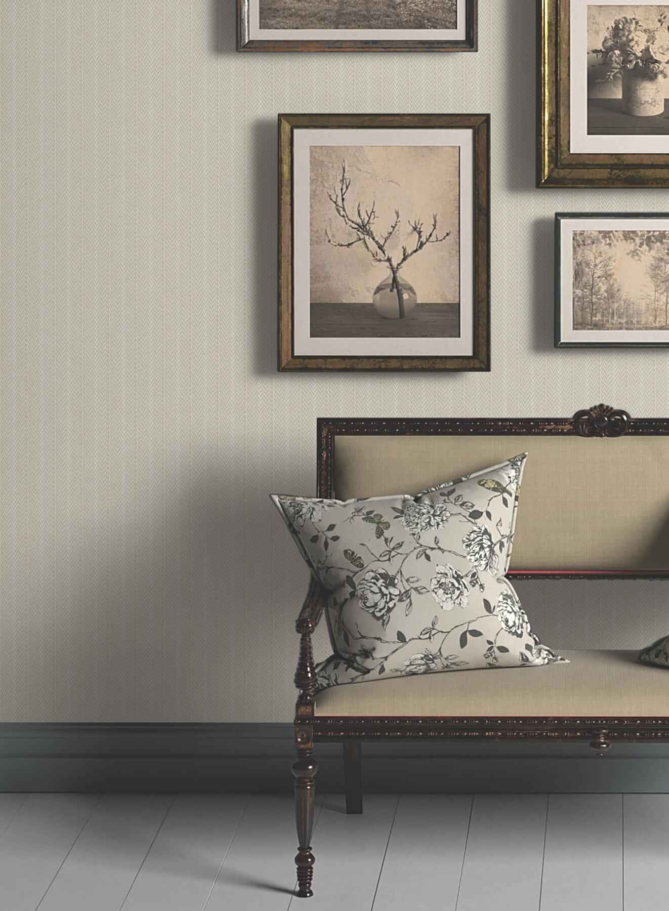Elkan Stripe Beige Herringbone Wallpaper - York Wallcoverings - 4211-83535 - York Wallcoverings Wallpaper