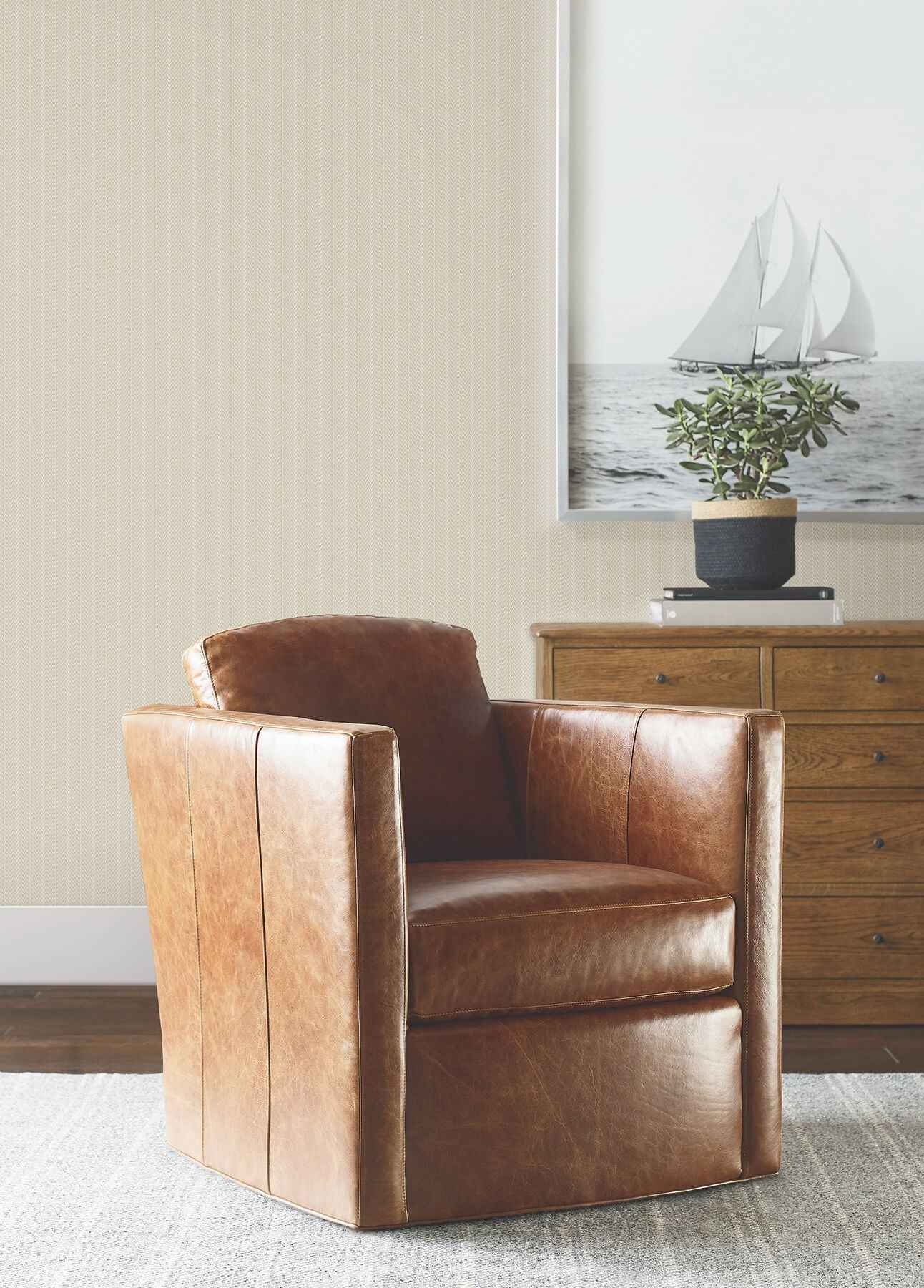 Elkan Stripe Beige Herringbone Wallpaper - York Wallcoverings - 4211-83535 - York Wallcoverings Wallpaper