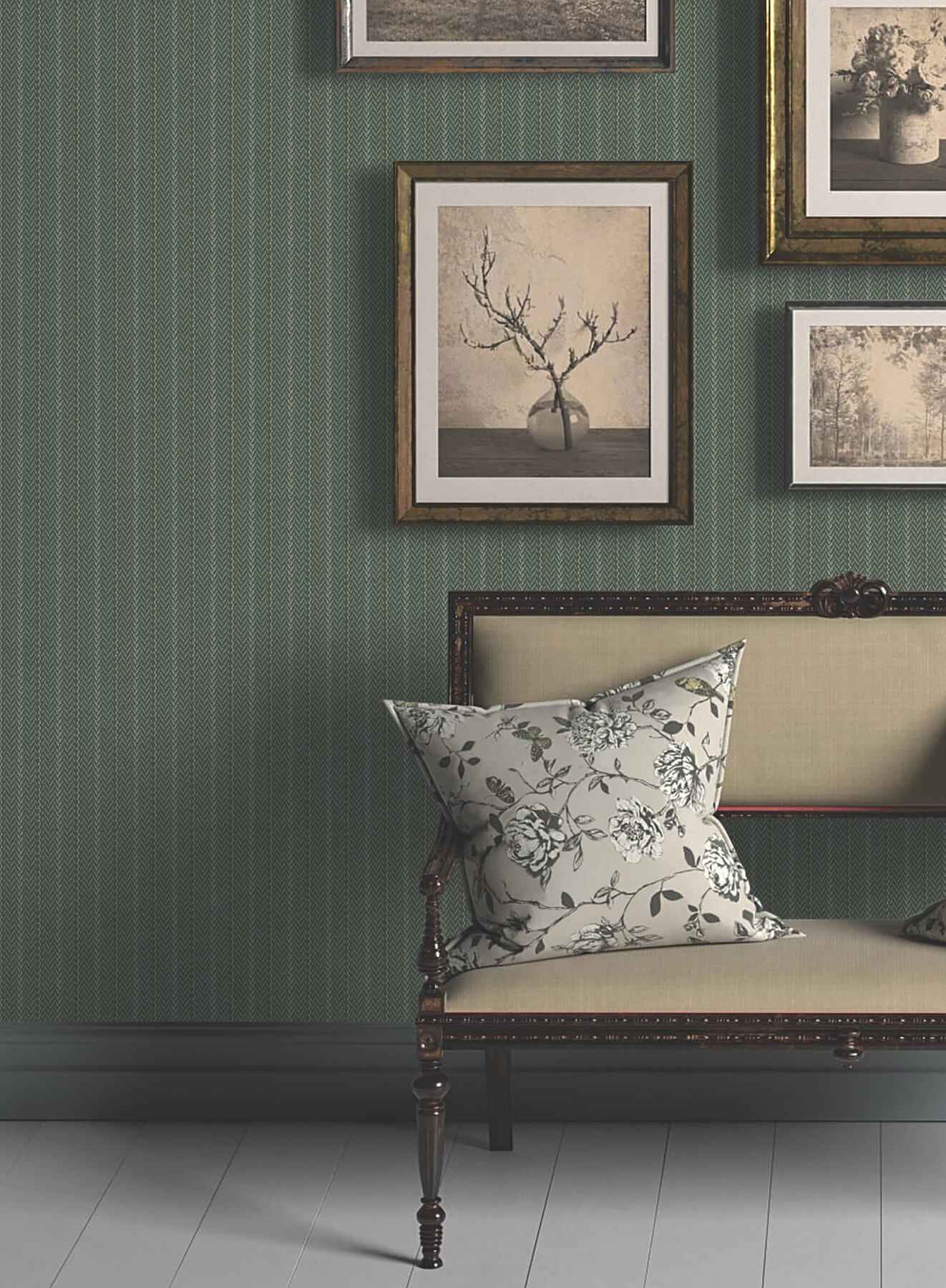 Elkan Stripe Green Herringbone Wallpaper - York Wallcoverings - 4211-83539 - York Wallcoverings Wallpaper