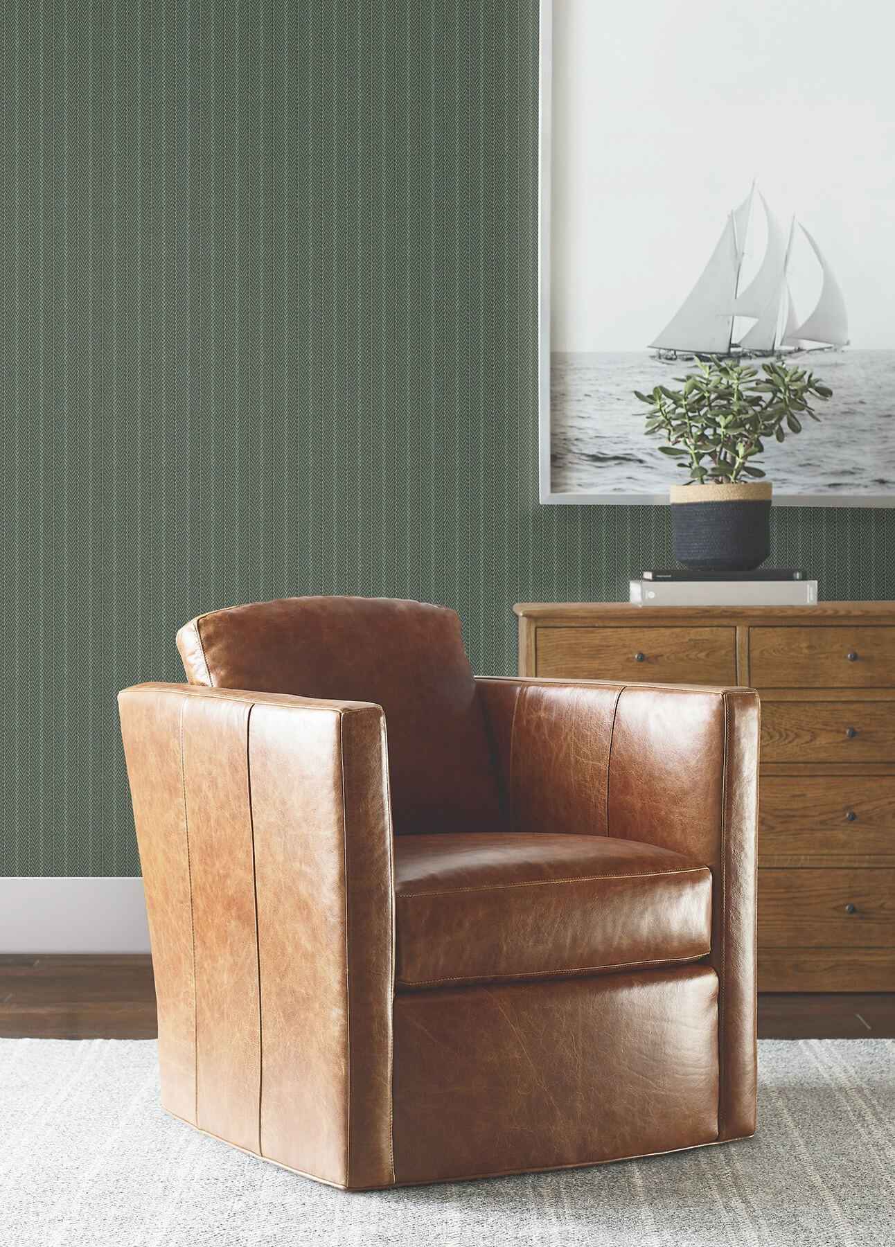 Elkan Stripe Green Herringbone Wallpaper - York Wallcoverings - 4211-83539 - York Wallcoverings Wallpaper