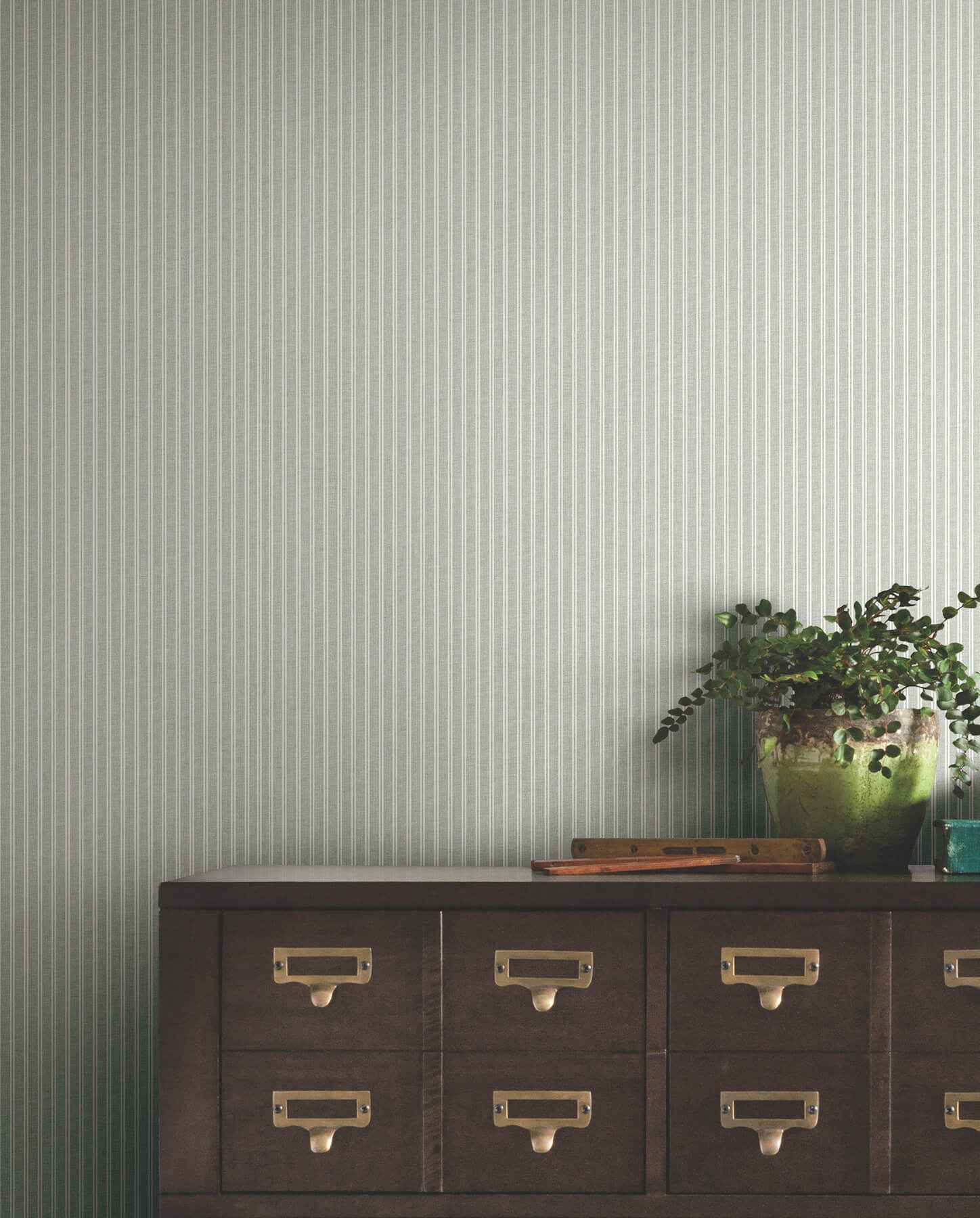 Ticking Stripe Sage Faux Linen Wallpaper - York Wallcoverings - 4211-83543 - York Wallcoverings Wallpaper