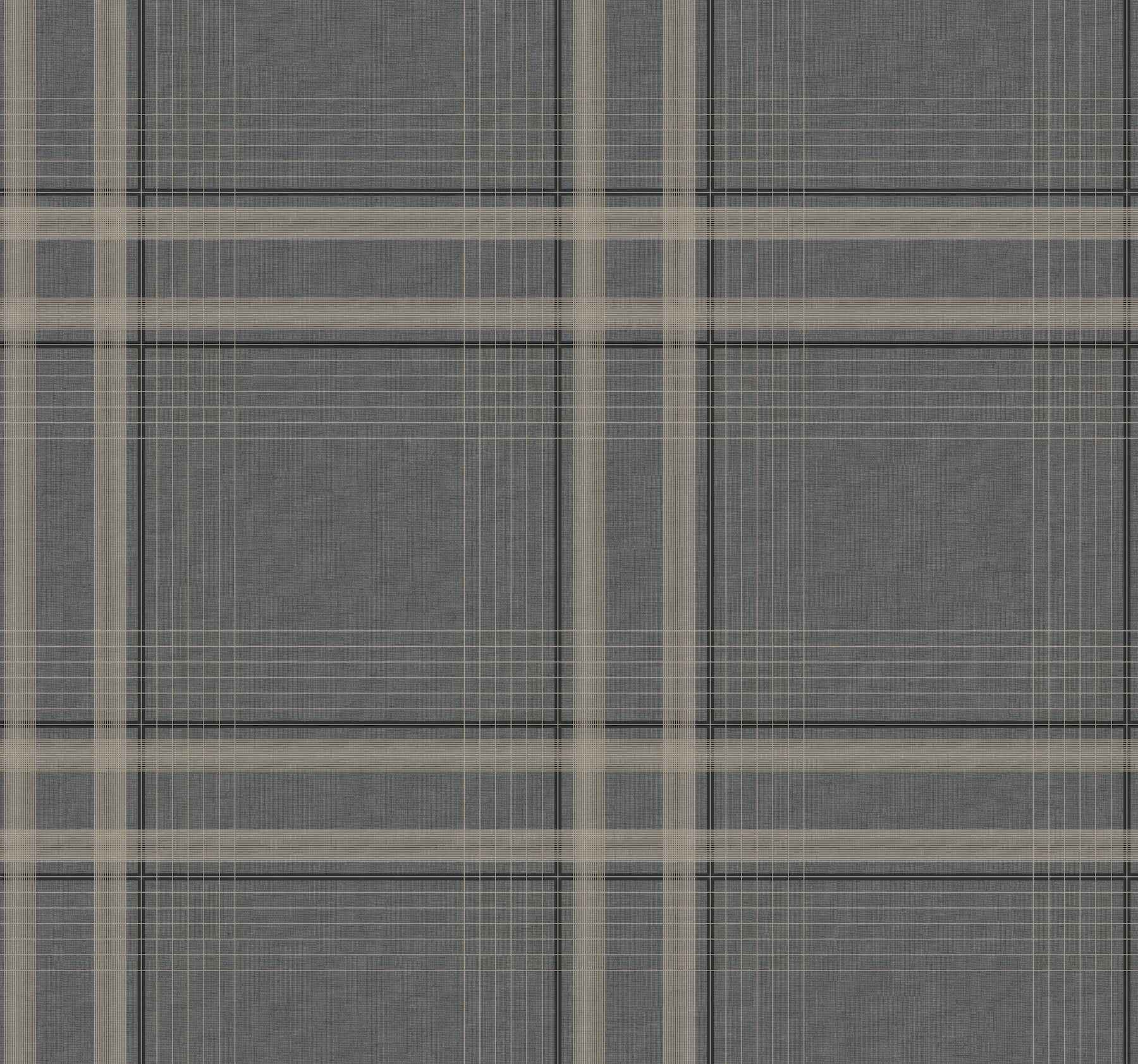 Country Club Plaid Charcoal Faux Linen Wallpaper - York Wallcoverings - 4211-83565
