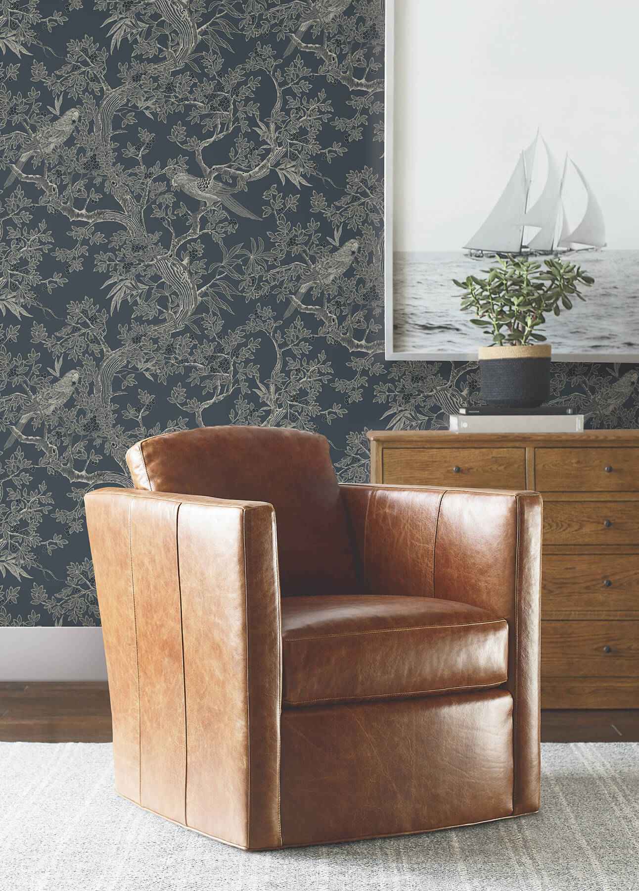 Regal Ridge Dark Blue Trailing Tree Wallpaper - York Wallcoverings - 4211-83569 - York Wallcoverings Wallpaper