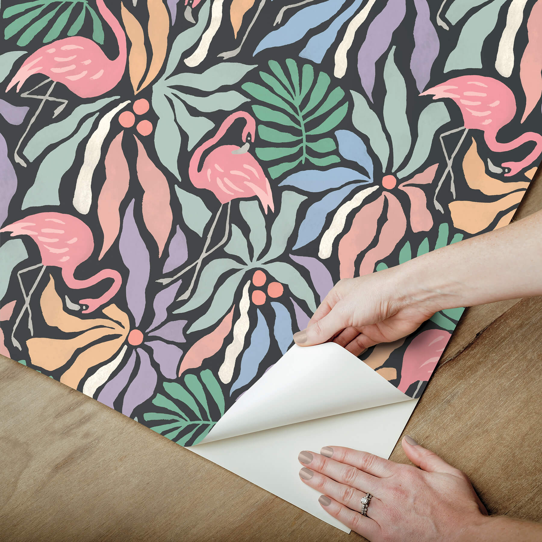 flamingo-fun-black-peel-and-stick-wallpaper-york-wallcoverings-nus6624 - York Wallcoverings Wallpaper