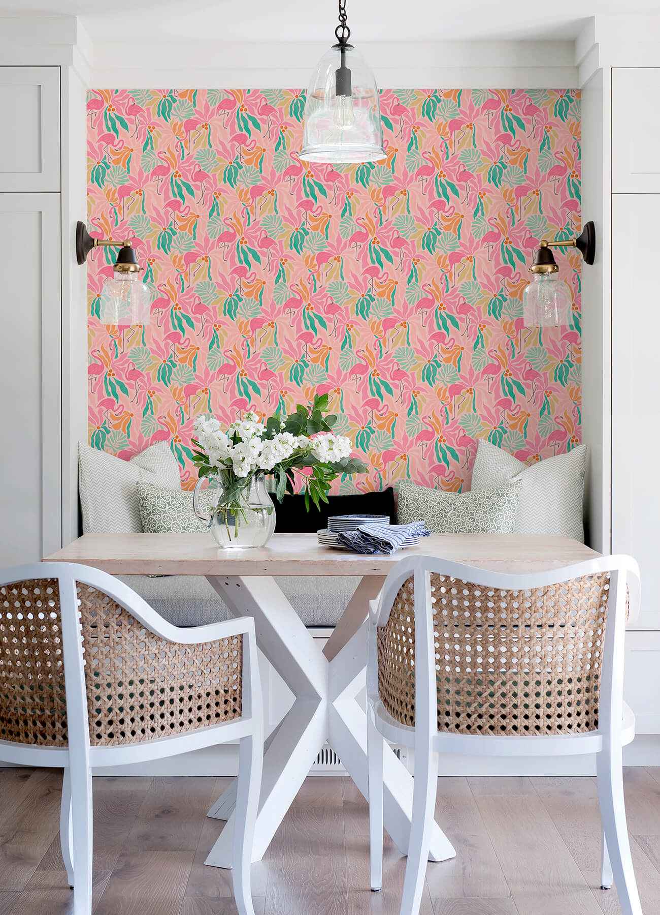 Flamingo Fun Pink and Green Peel and Stick Wallpaper - York Wallcoverings - NUS6625 - York Wallcoverings Wallpaper