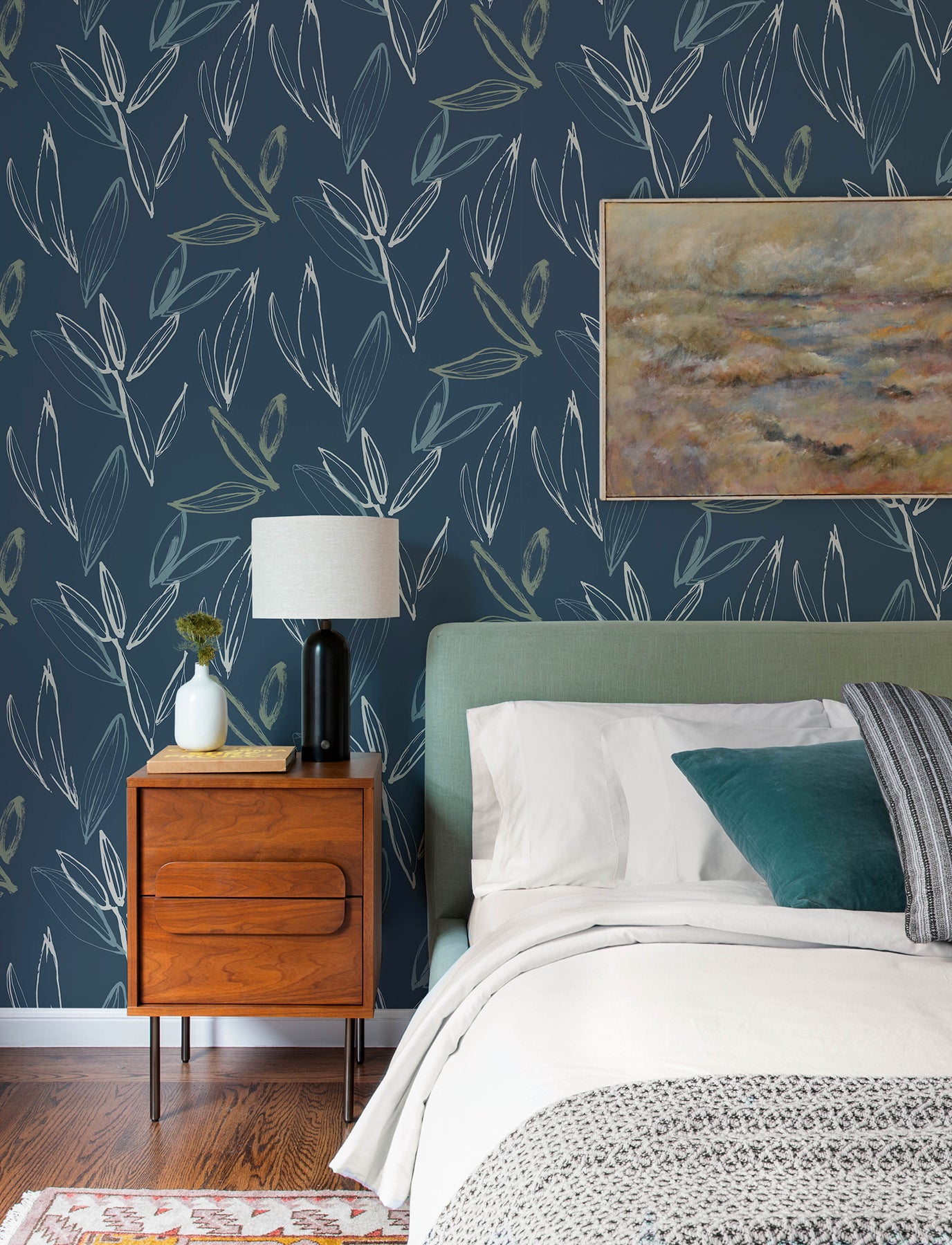 kenia-indigo-leaf-toss-wallpaper-york-wallcoverings-4197-27855 - York Wallcoverings Wallpaper