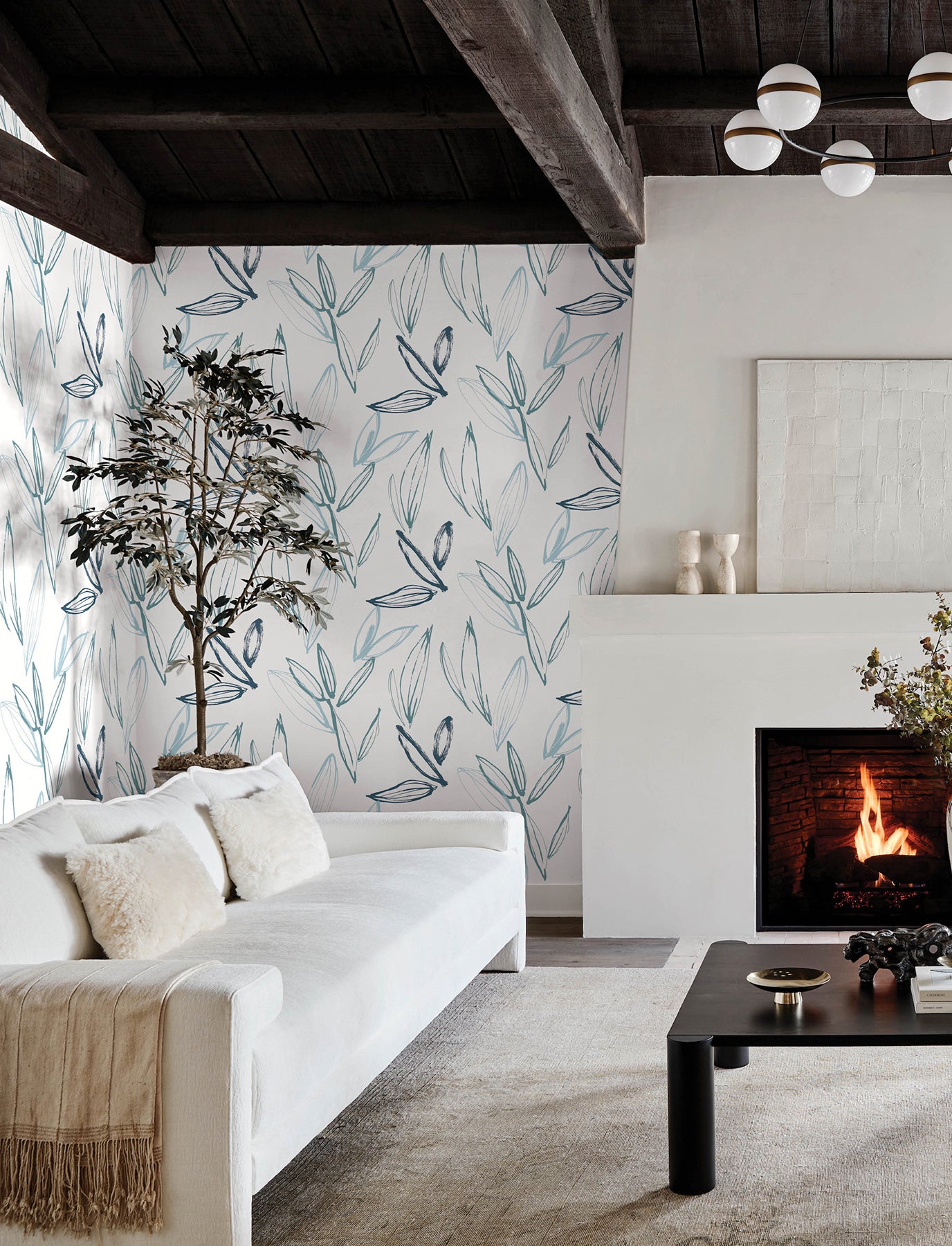 kenia-blue-leaf-toss-wallpaper-york-wallcoverings-4197-27857 - York Wallpaper Wallpaper