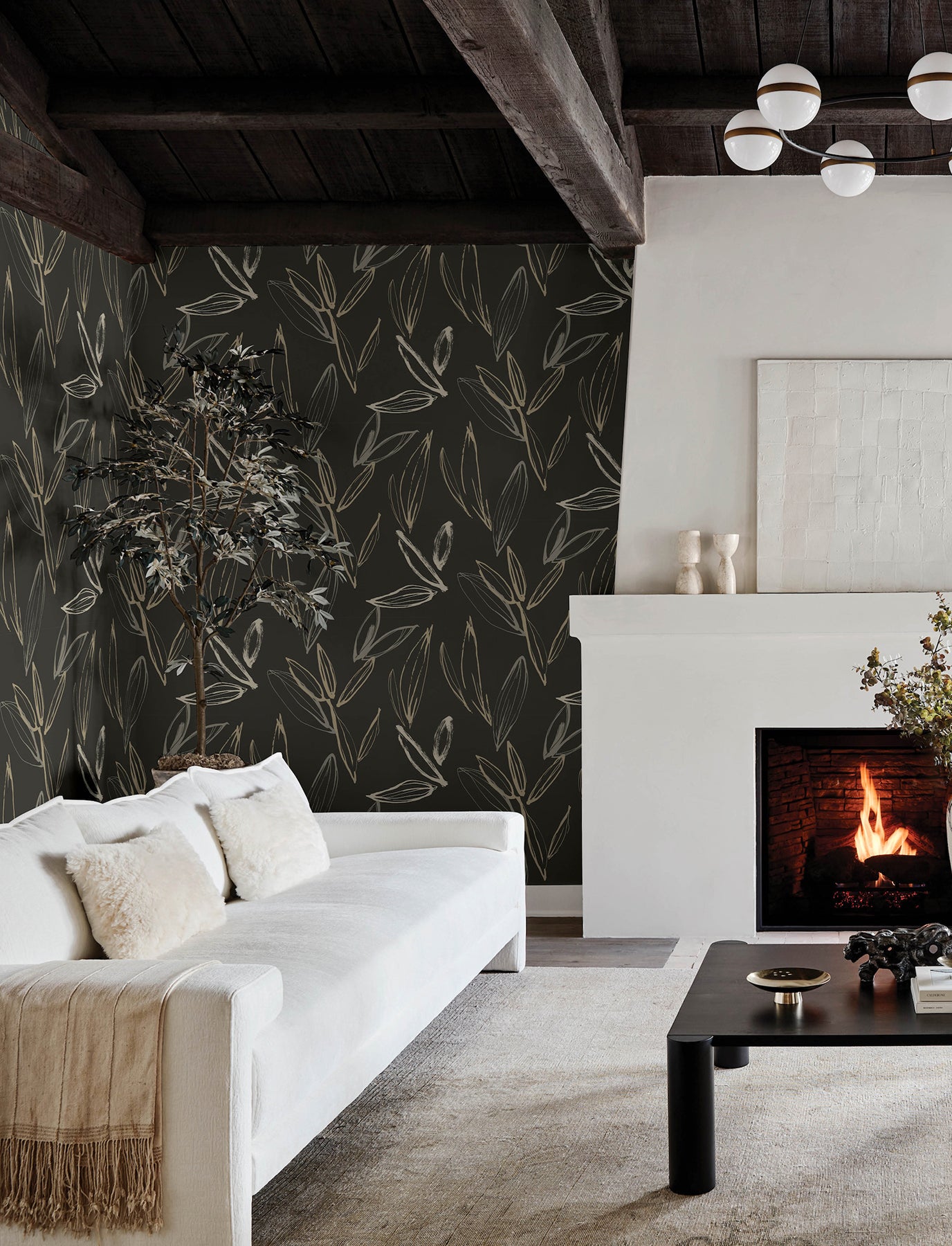 kenia-black-leaf-toss-wallpaper-york-wallcoverings-4197-27860 - York Wallpaper Wallpaper