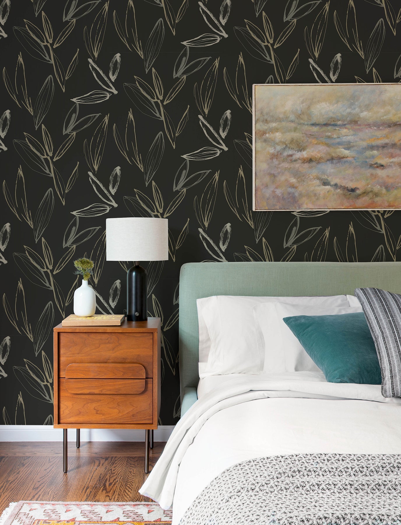 kenia-black-leaf-toss-wallpaper-york-wallcoverings-4197-27860 - York Wallpaper Wallpaper