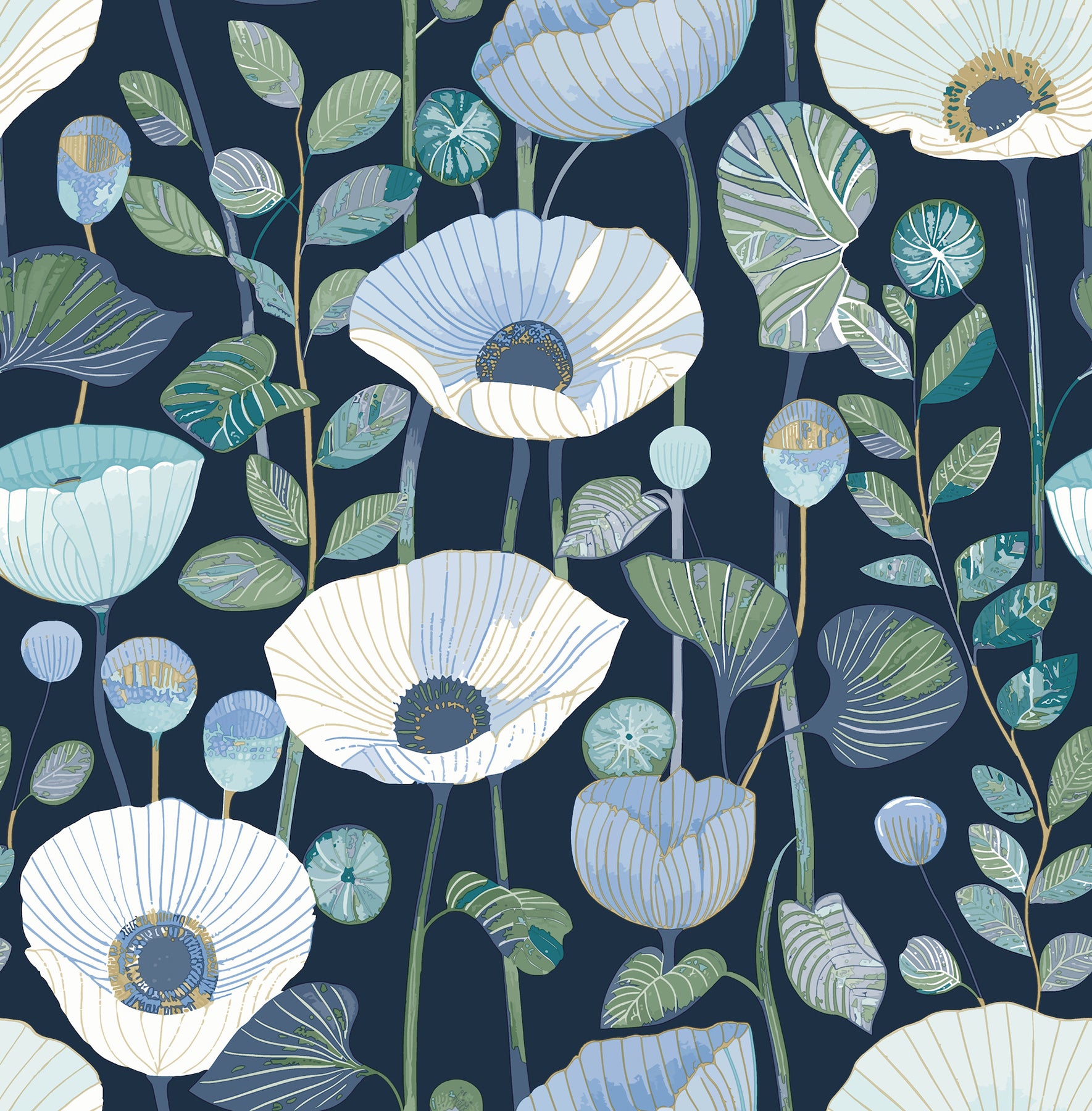 mindra-indigo-floral-trail-wallpaper-york-wallcoverings-4197-27871 - York Wallcoverings Wallpaper