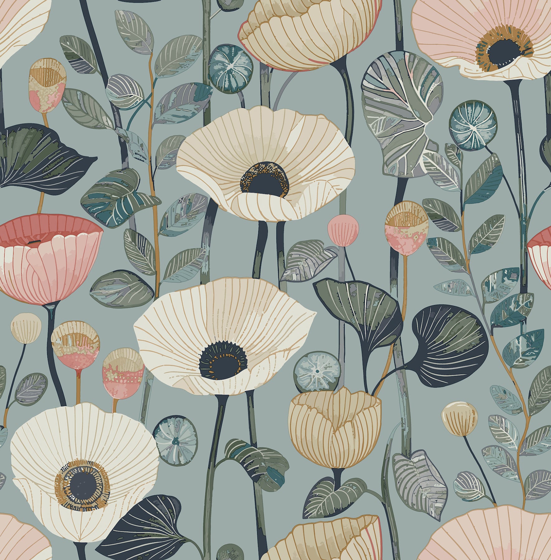 mindra-light-blue-floral-trail-wallpaper-york-wallcoverings-4197-27872 - York Wallcoverings Wallpaper