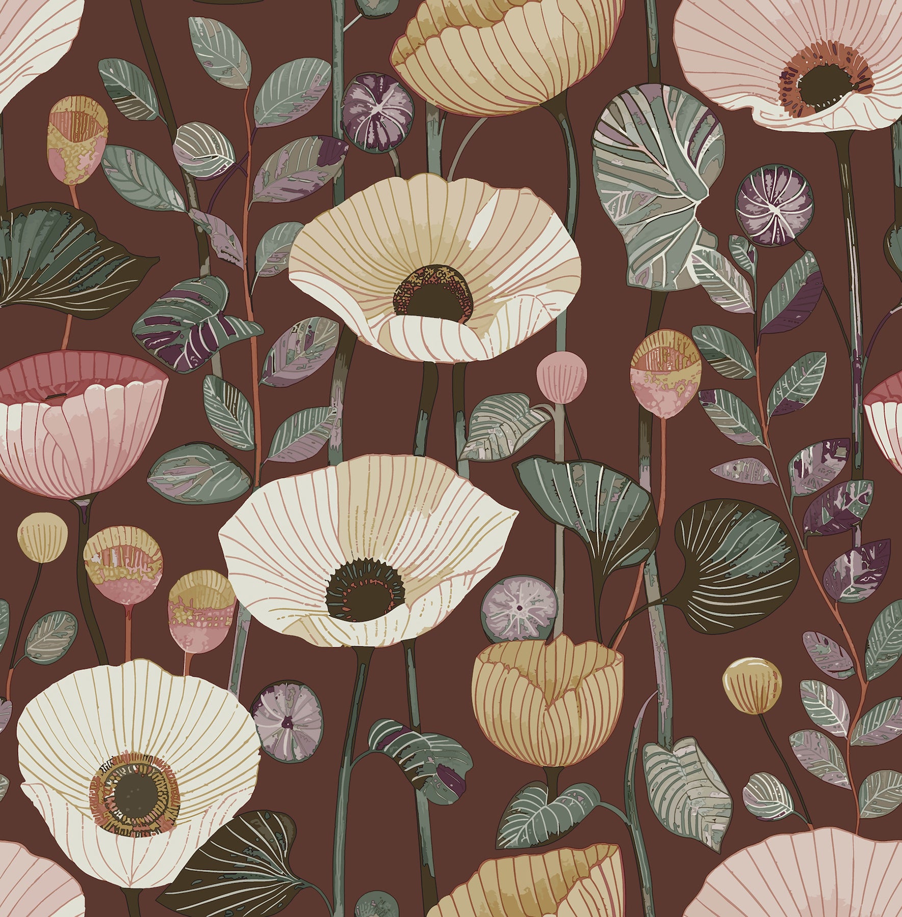 mindra-maroon-floral-trail-wallpaper-york-wallcoverings-4197-27874 - York Wallcoverings Wallpaper