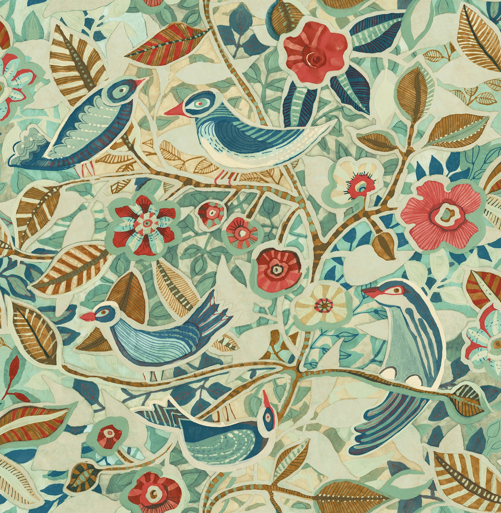 manette-turquoise-birds-in-the-bush-wallpaper-york-wallcoverings-4197-27884 - York Wallcoverings Wallpaper